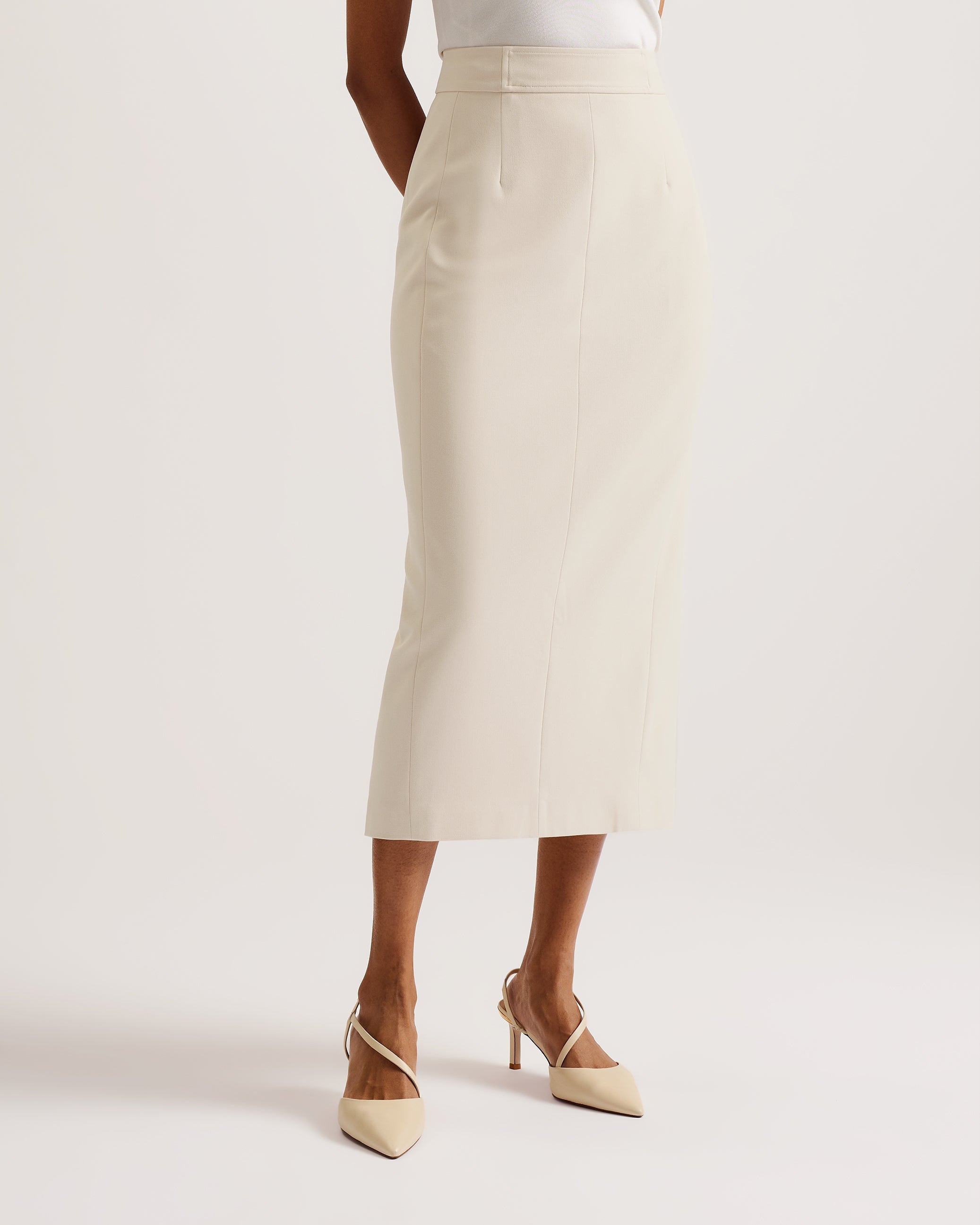 Amberos Tailored Longline Pencil Skirt Ivory