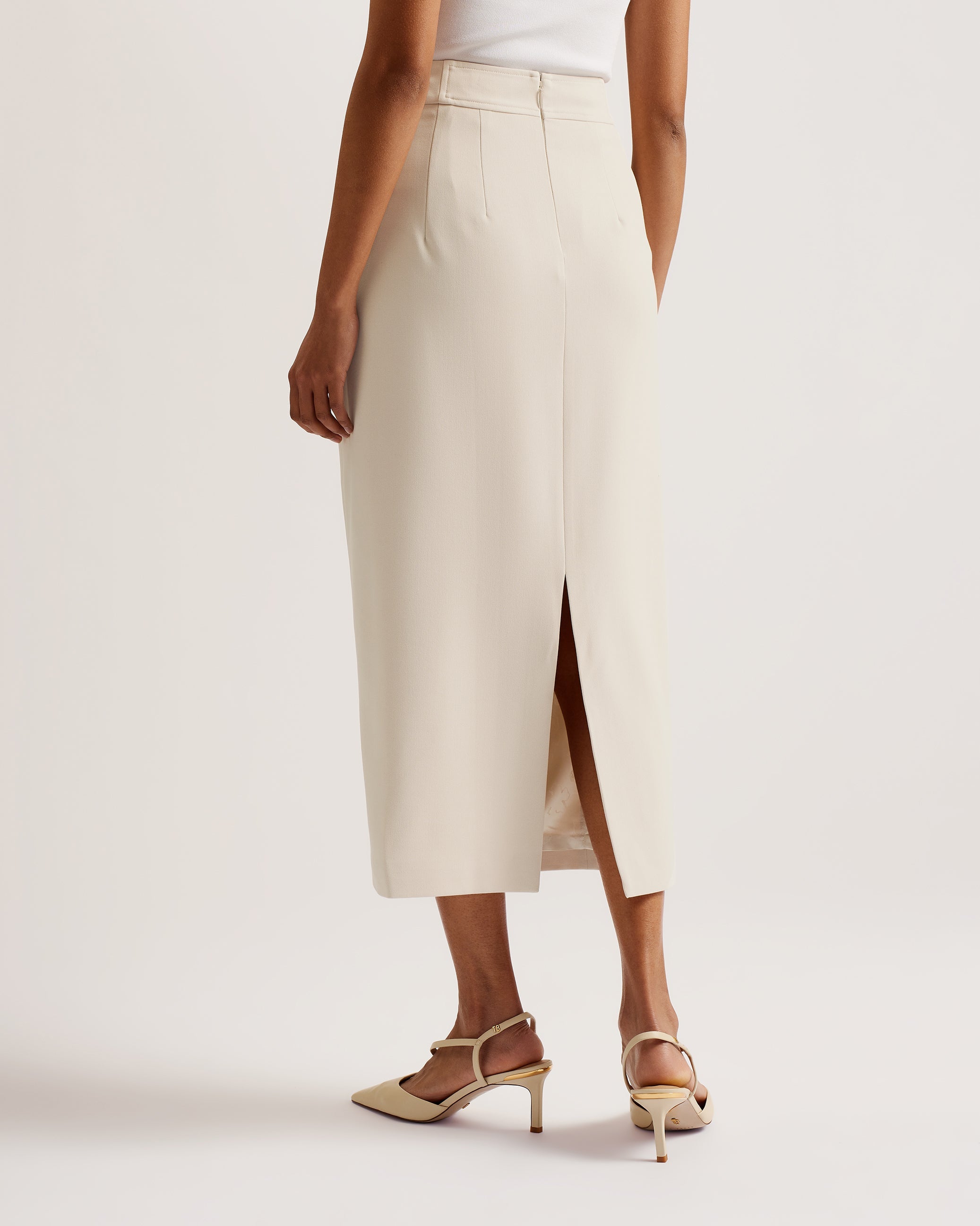 Amberos Tailored Longline Pencil Skirt Ivory