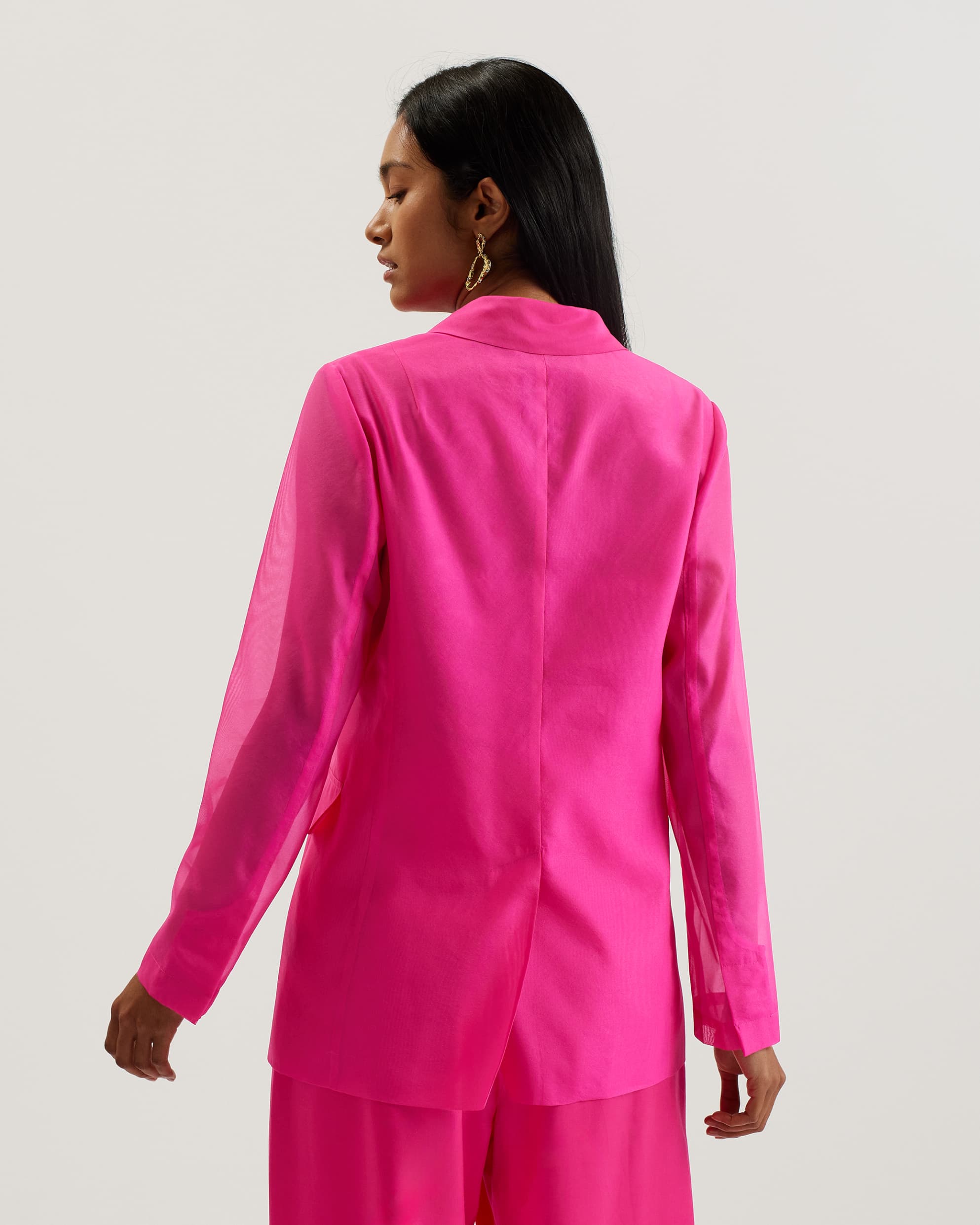 Yomu Oversized Sheer Sleeve Organza Blazer Brt-Pink