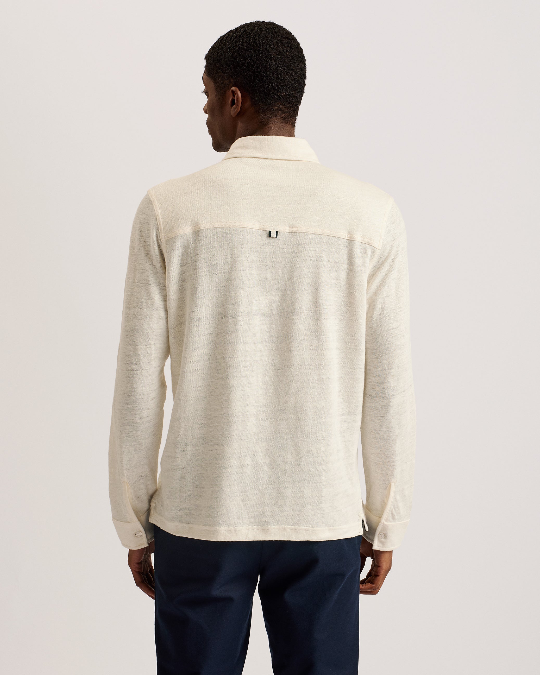 Taron Ls Regular Button Through Polo Ecru