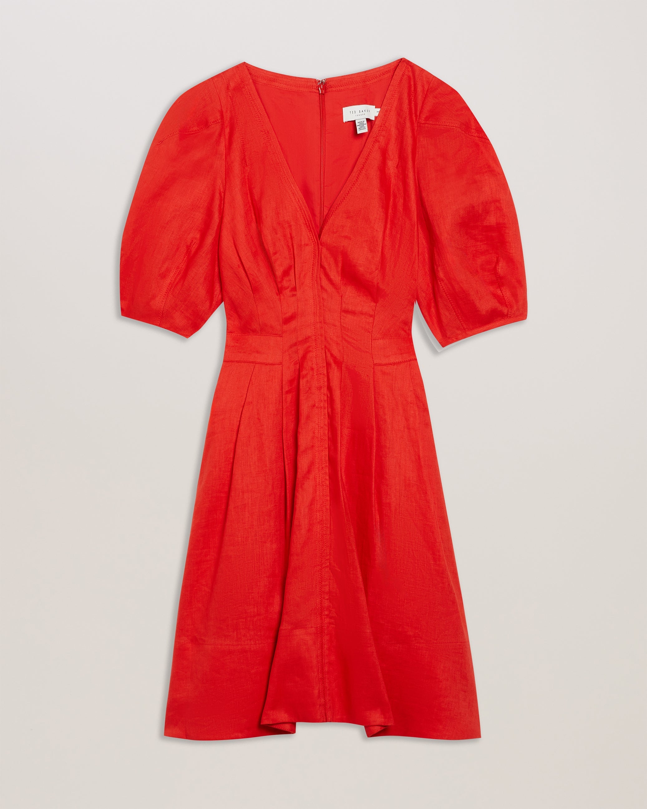 Koyo Linen Puff Sleeve Mini Dress Red