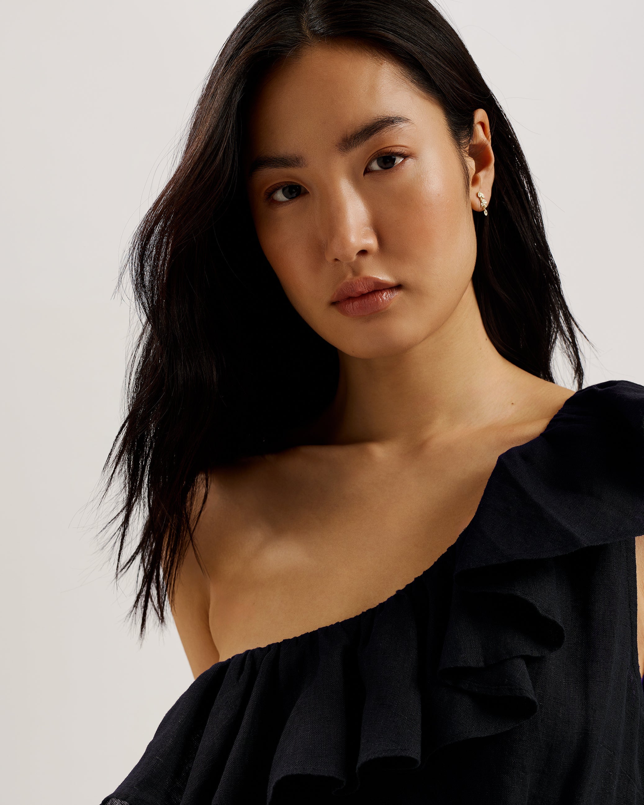 Fuji Ruffle One Shoulder Jumpsuit Black