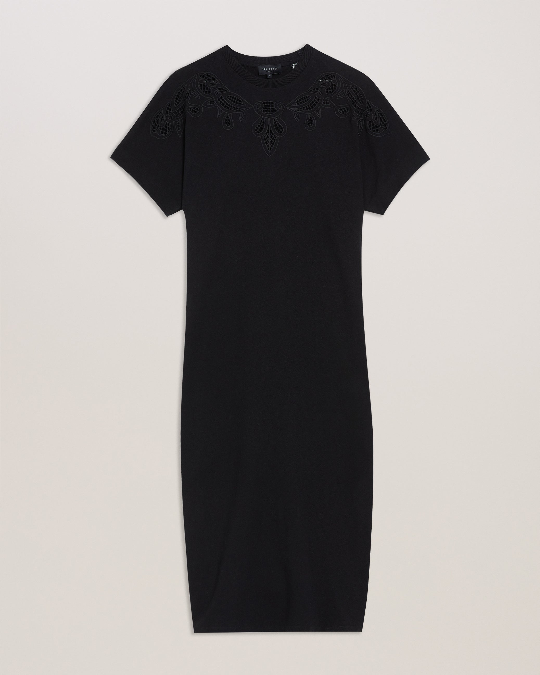 Salyha Embroidered Cut Out Midi Tshirt Dress Black