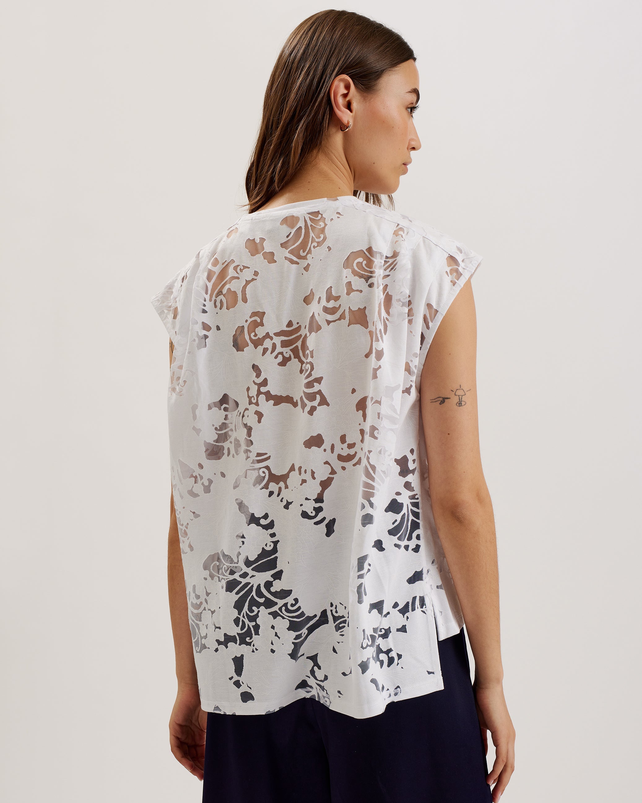 Vleena Printed Burnout Vest Top White