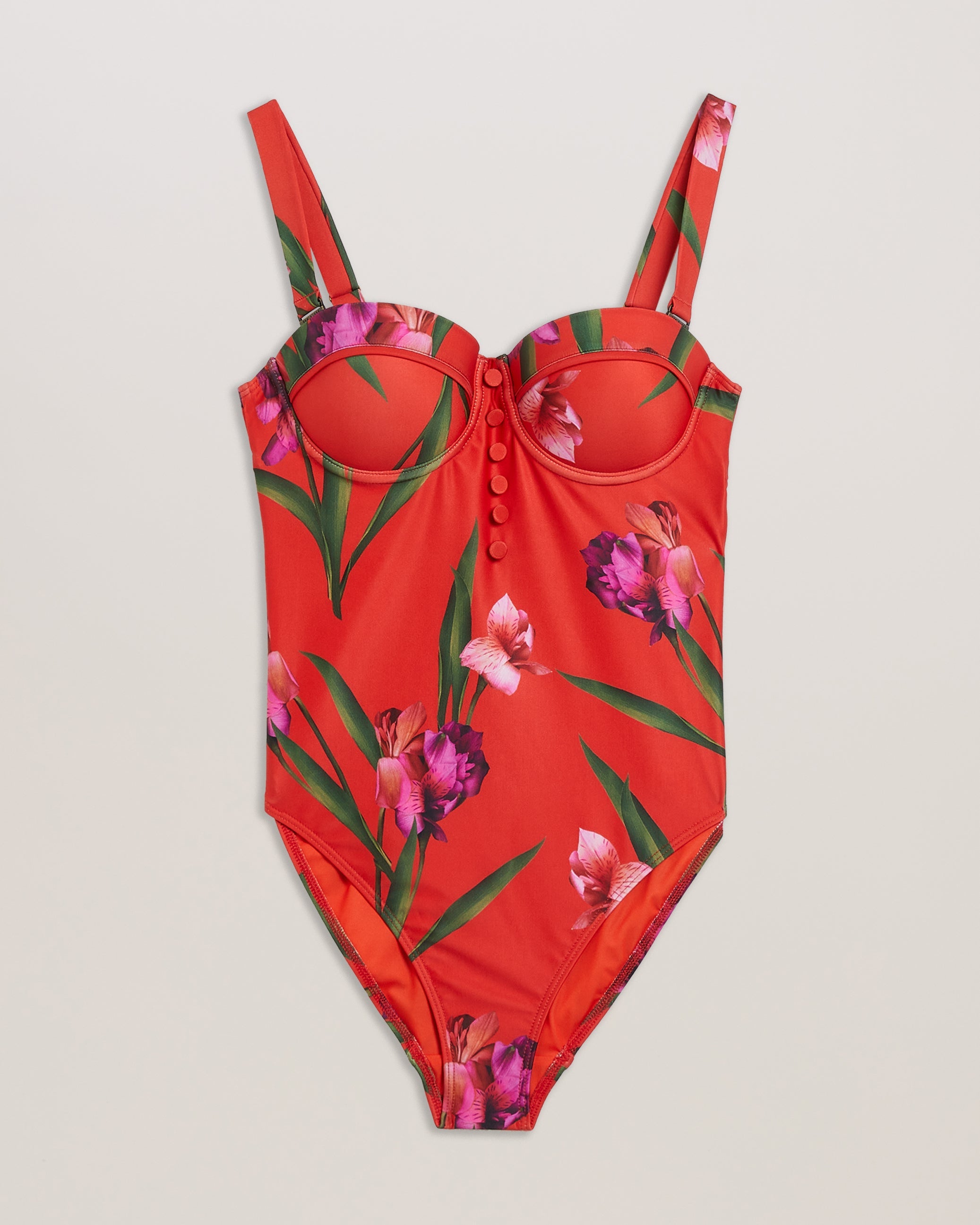 Quwella Cupped Printed Swimsuit Brt-Red