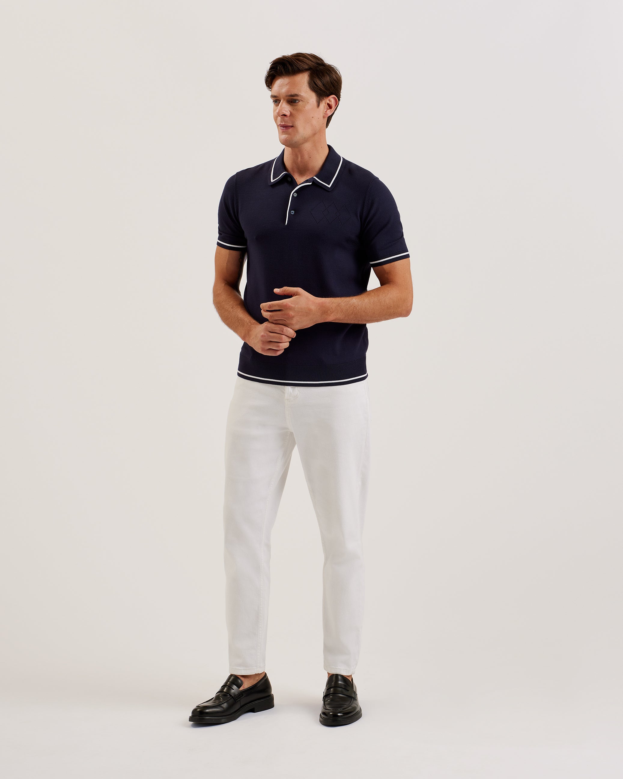 Dunow Ss Pointelle Diamond Polo Navy