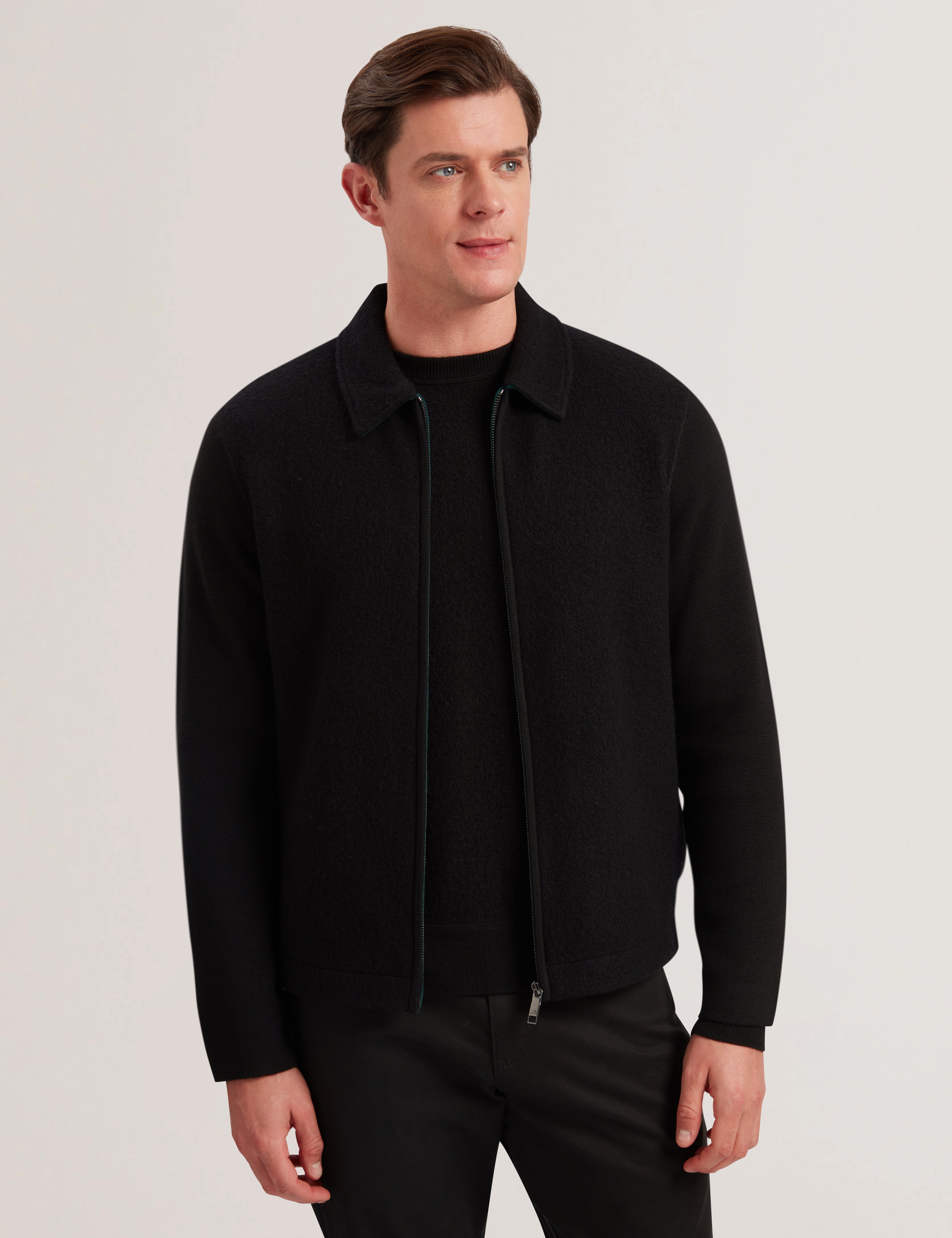 Herling Ls Boucle Wool Zip Through Black