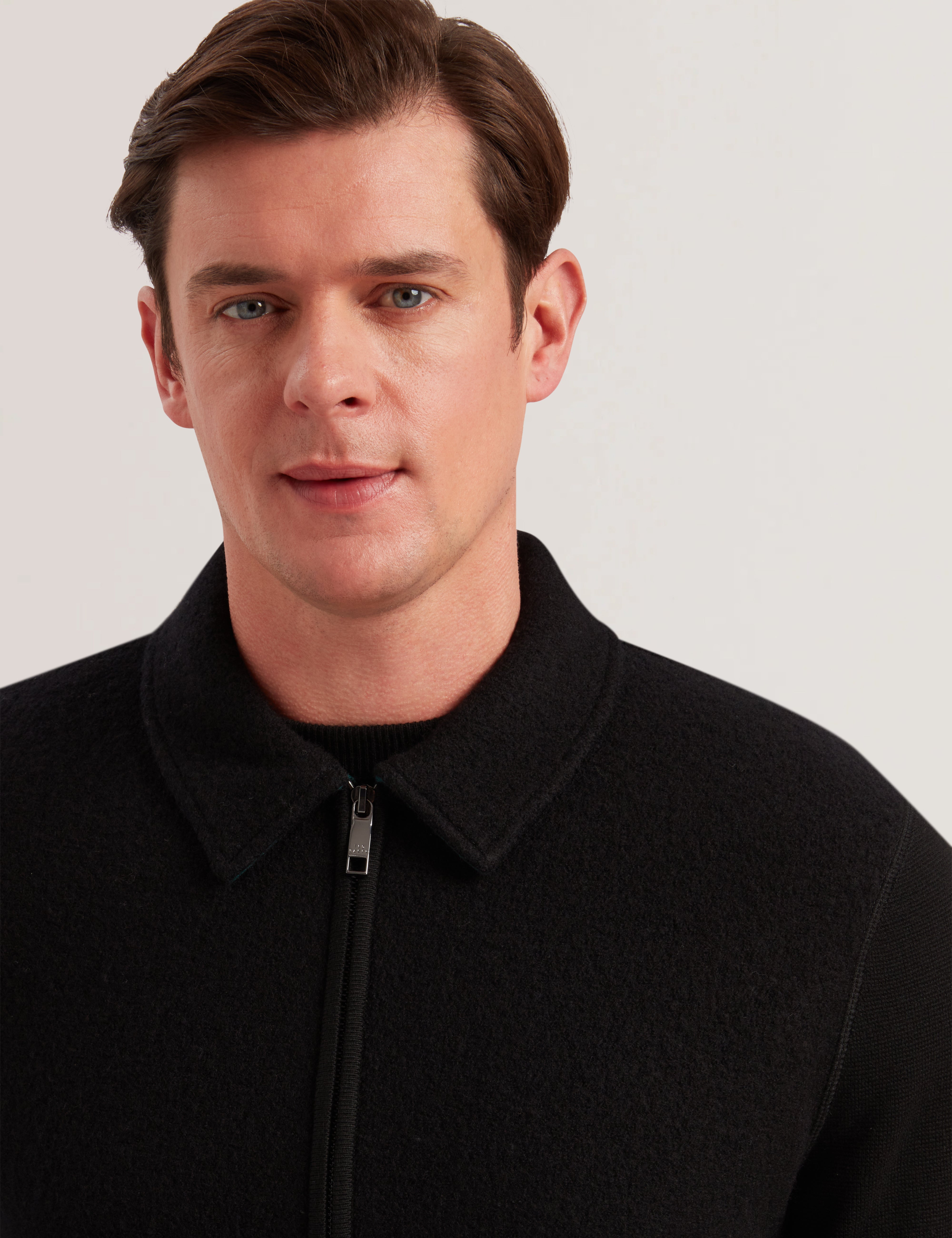 Herling Ls Boucle Wool Zip Through Black