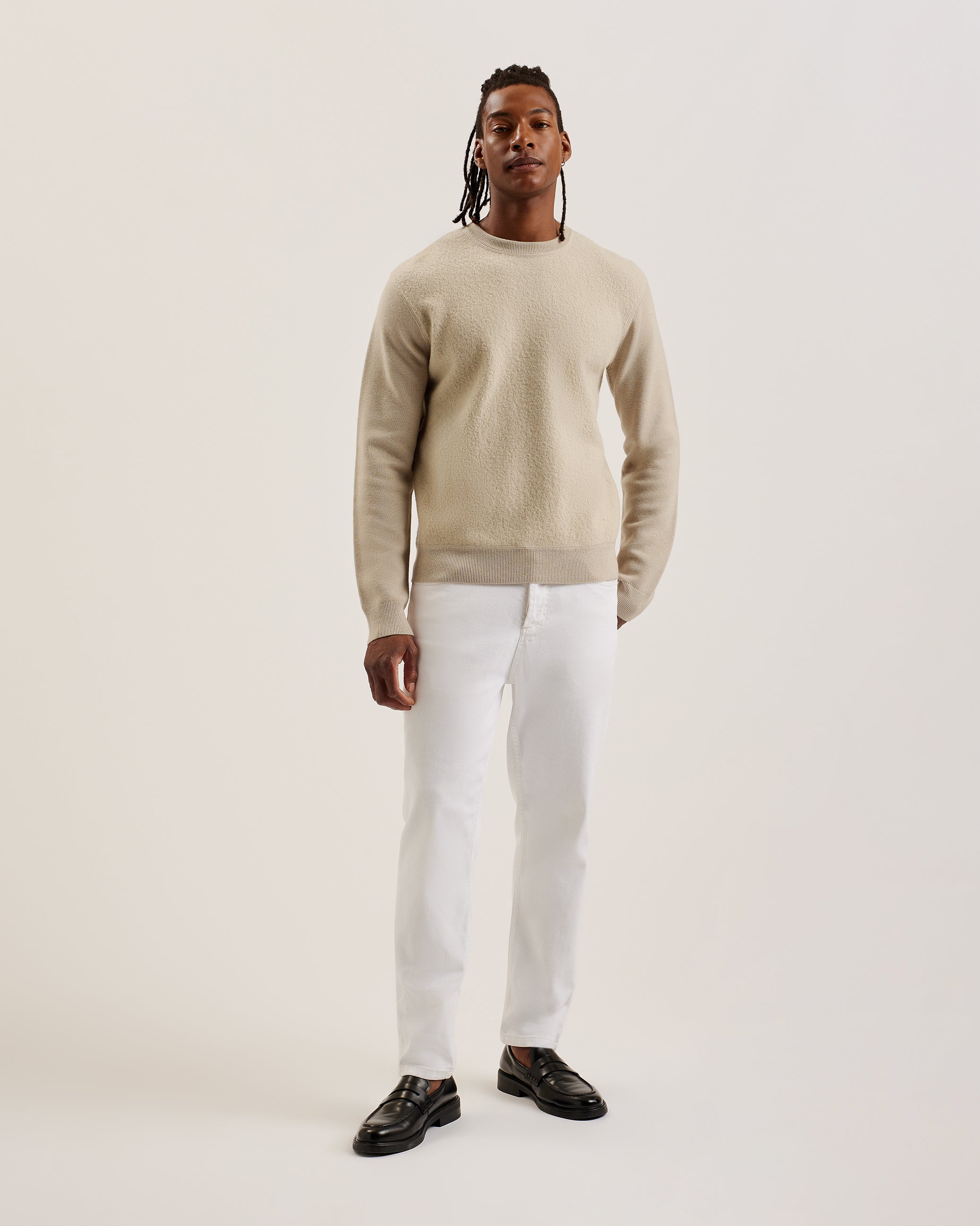 Olmste Long Sleeve Boucle Wool Stitch Crew Neck Taupe