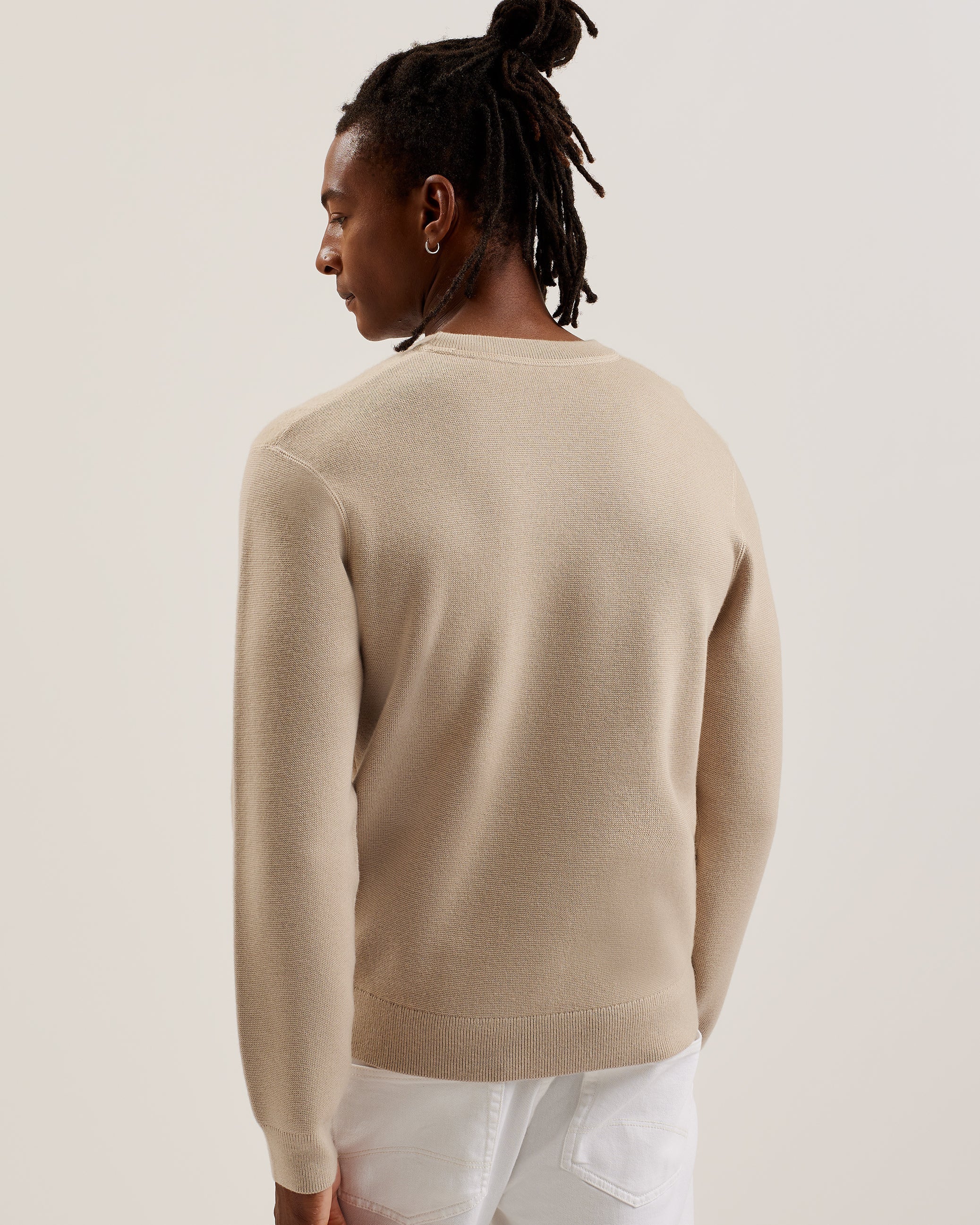 Olmste Long Sleeve Boucle Wool Stitch Crew Neck Taupe