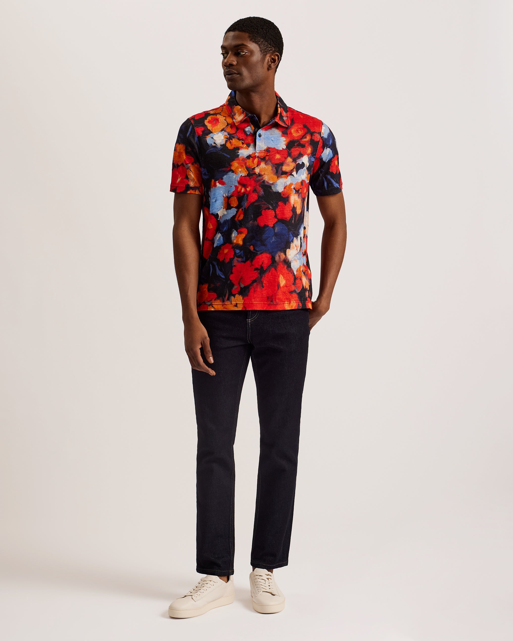 Floral black polo best sale