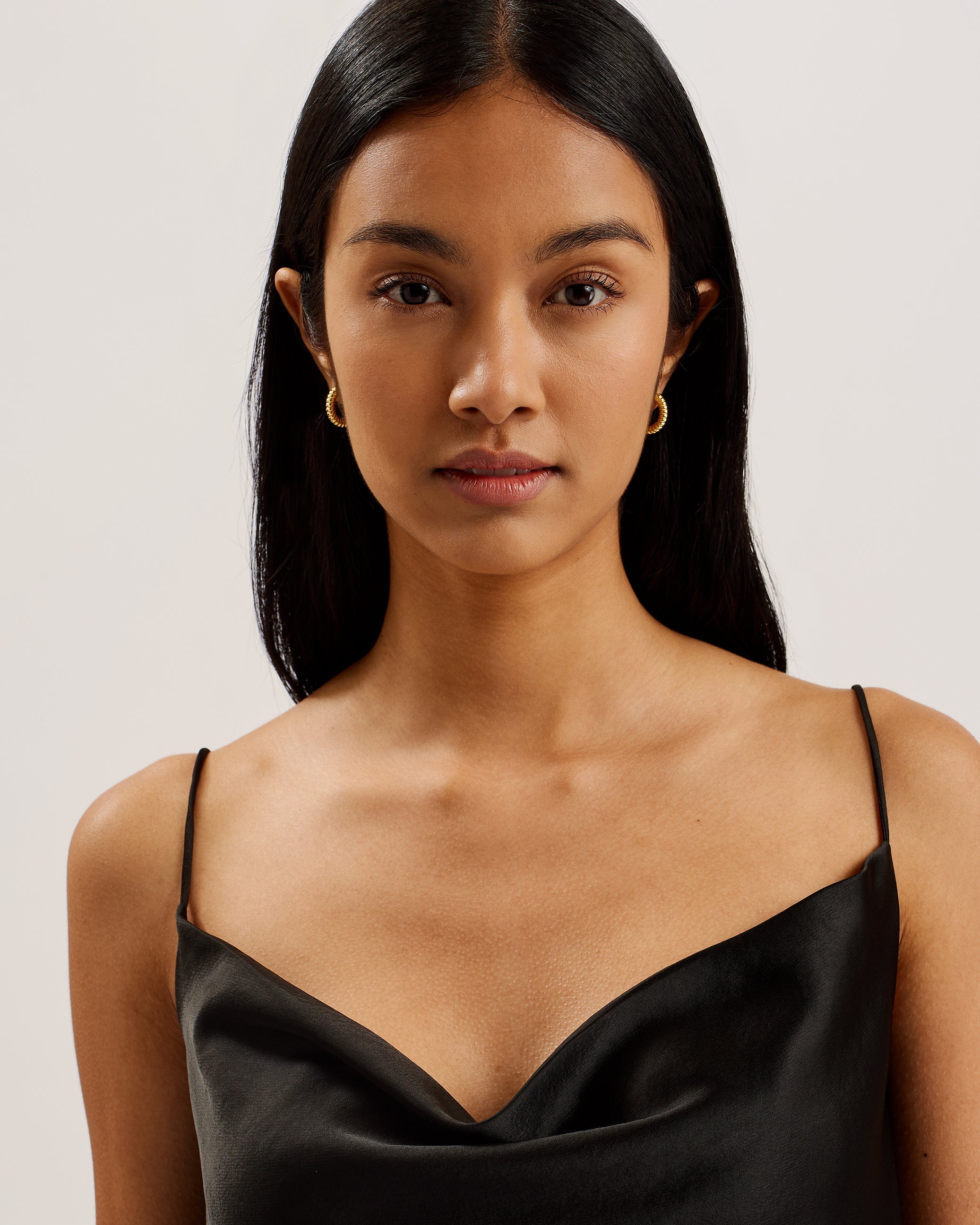 Kiti Satin Cowl Neck Cami Top Black