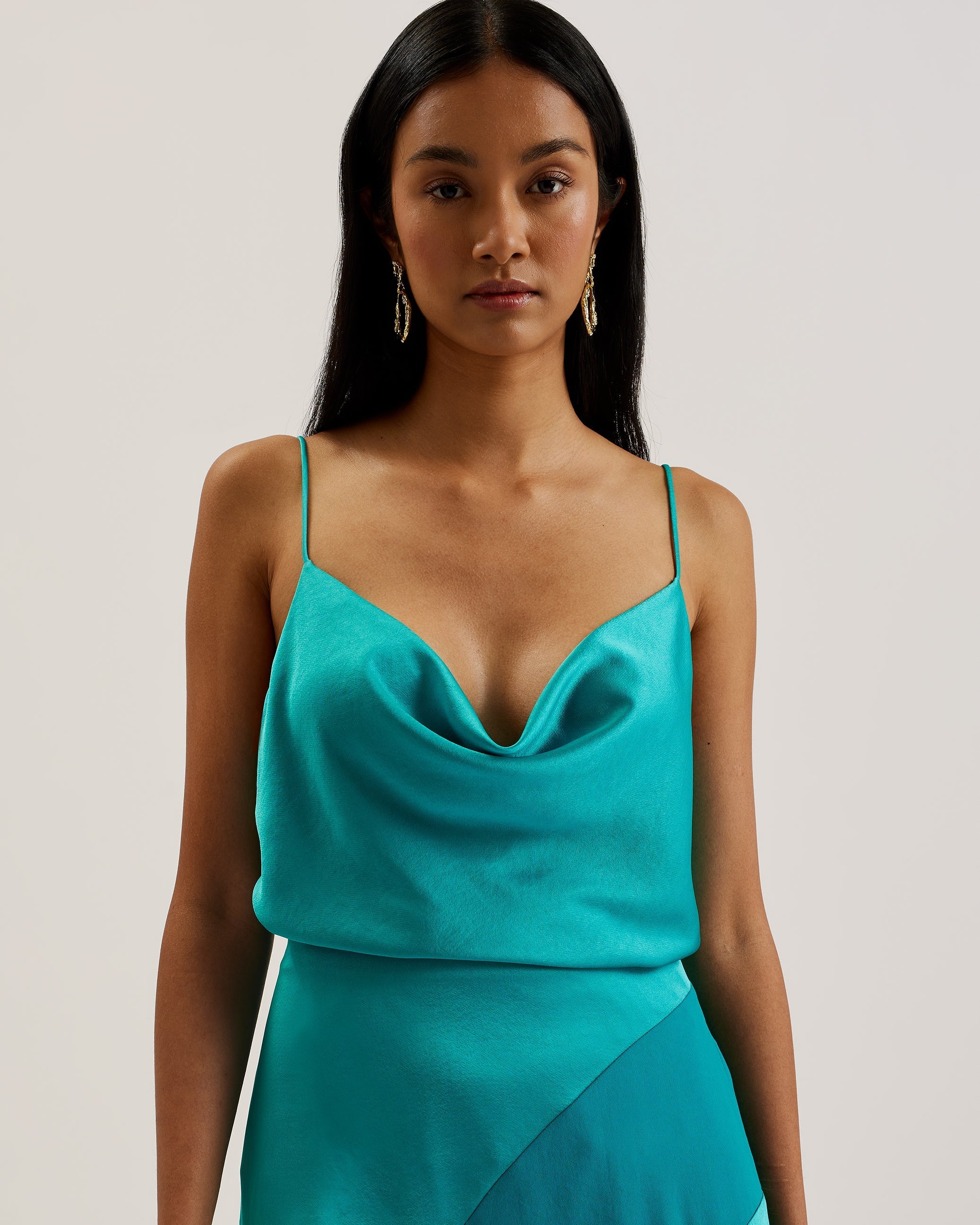 Kiti Satin Cowl Neck Cami Top Brt-Green