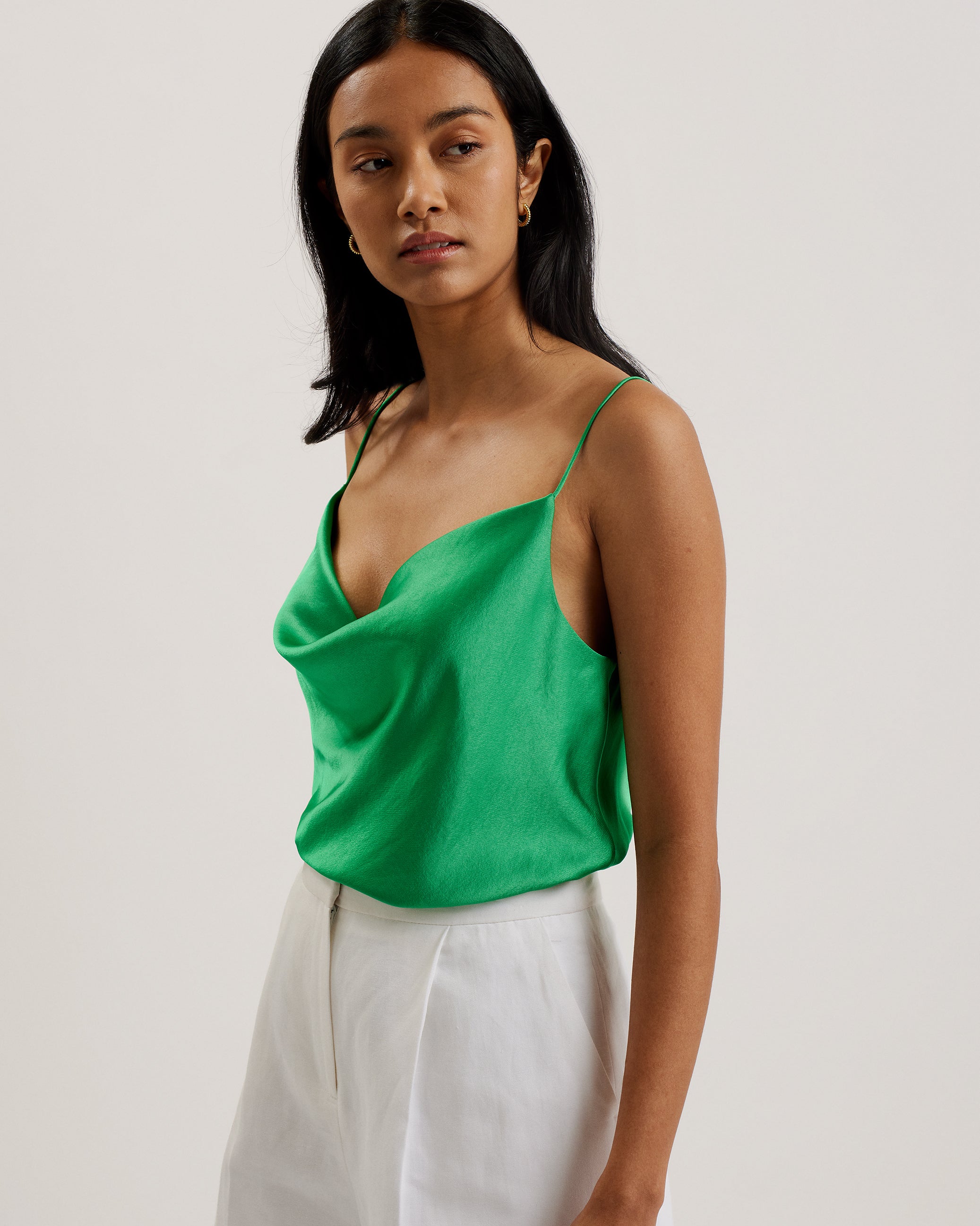 Kiti Satin Cowl Neck Cami Top Green