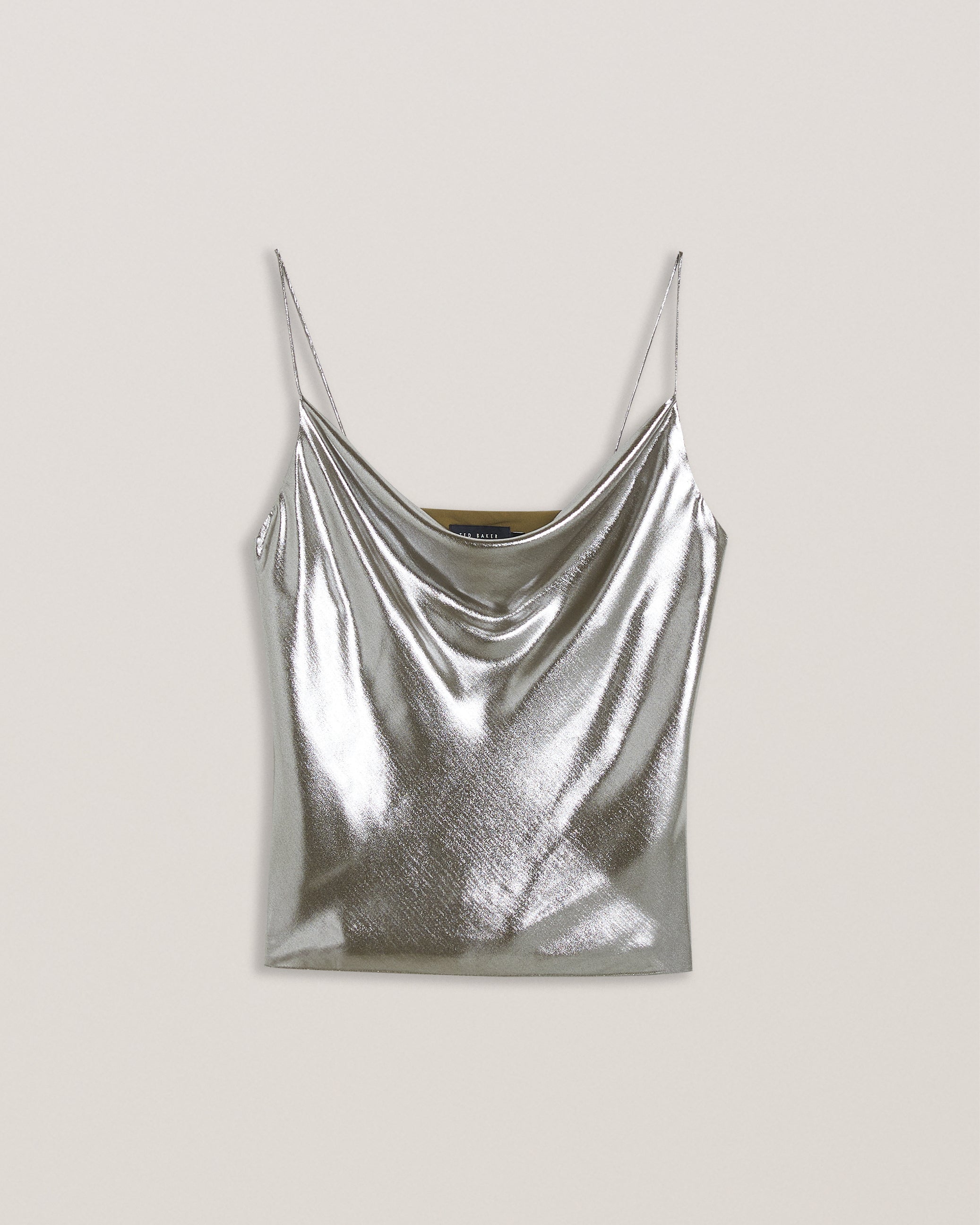 Trouloi Cowl Neck Lurex Cami Top Silver