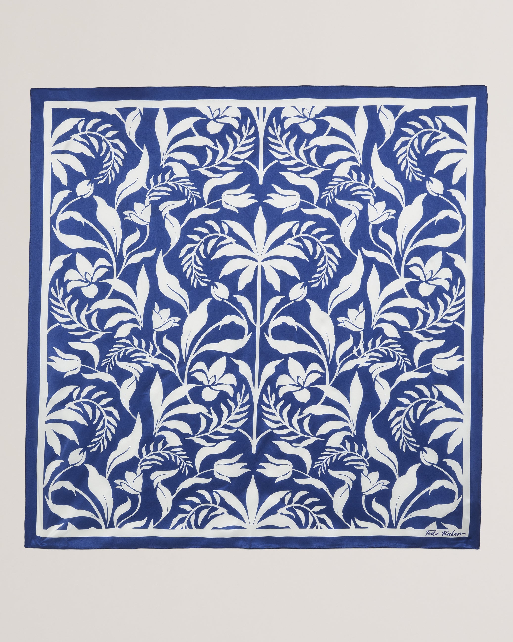 Ritaas Printed Silk Square Scarf Blue