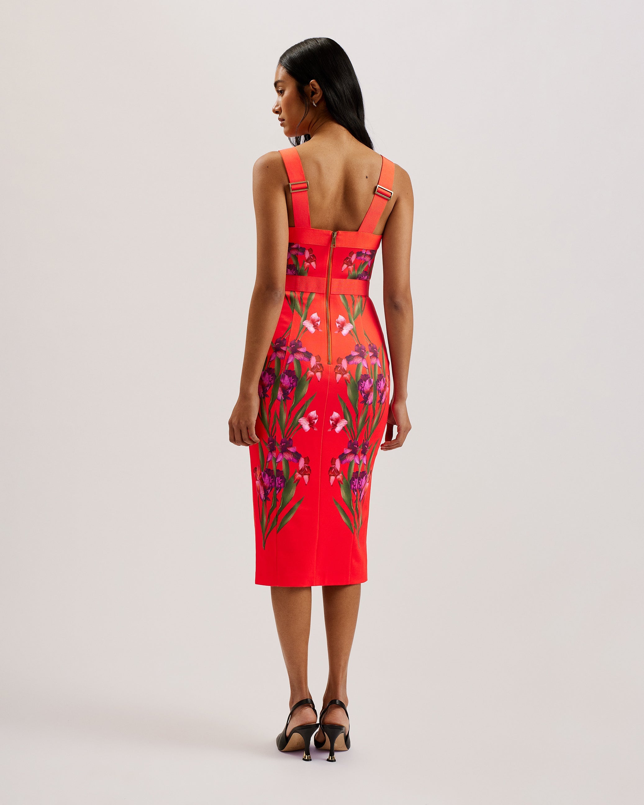 Maceio Printed Bodycon Midi Dress Brt Red