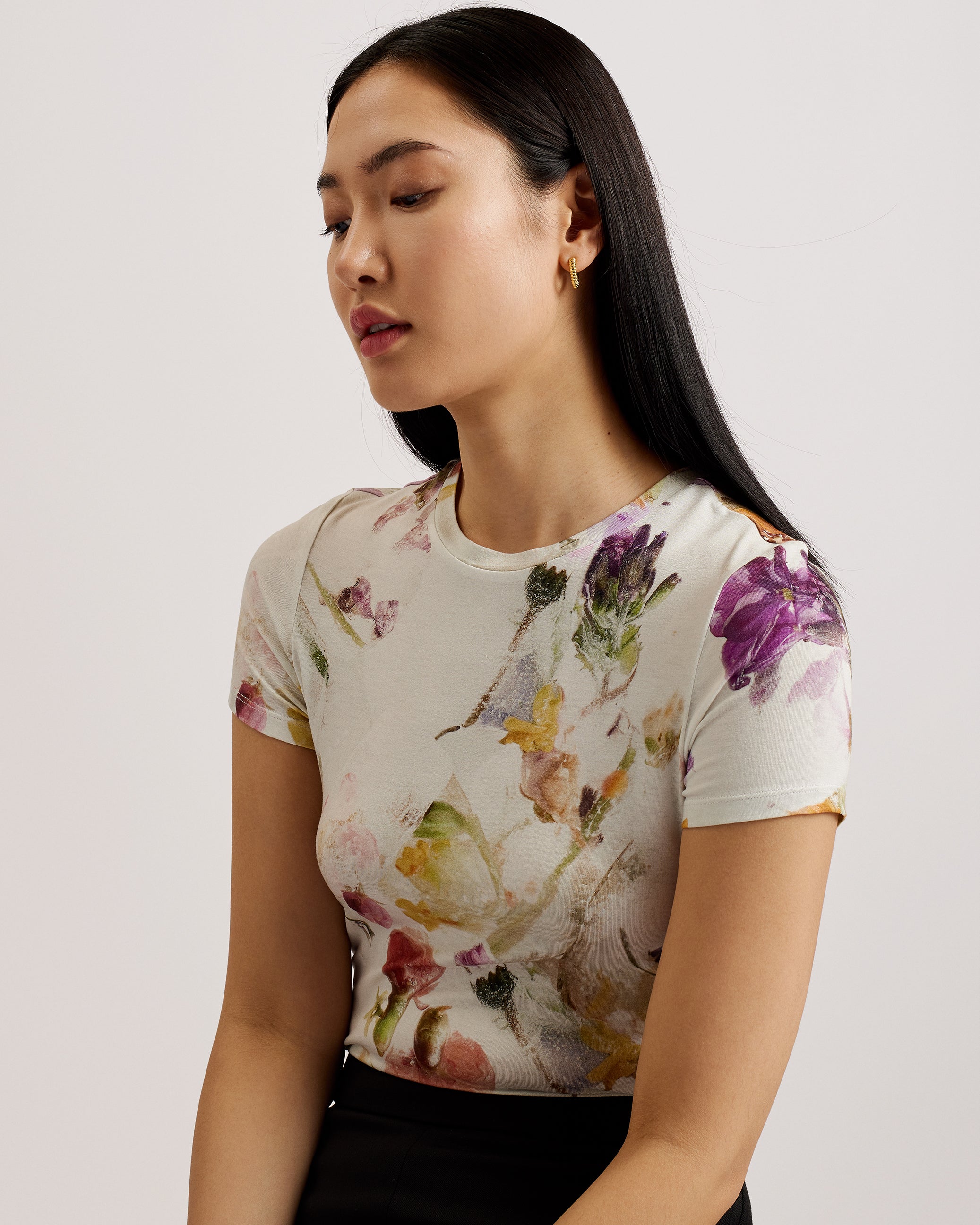 Libbyly Floral Print Fitted T-Shirt White