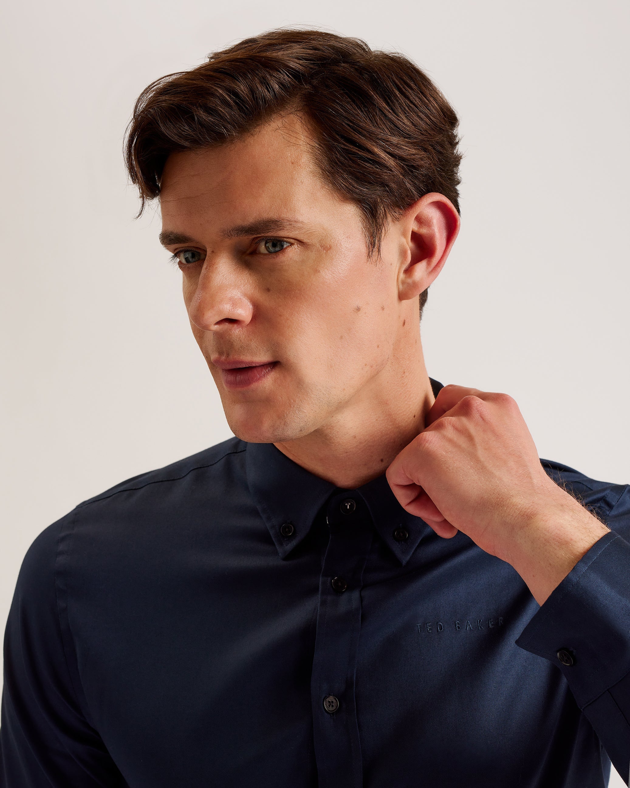 Allarde Long Sleeve Regular Branded Oxford Shirt Navy