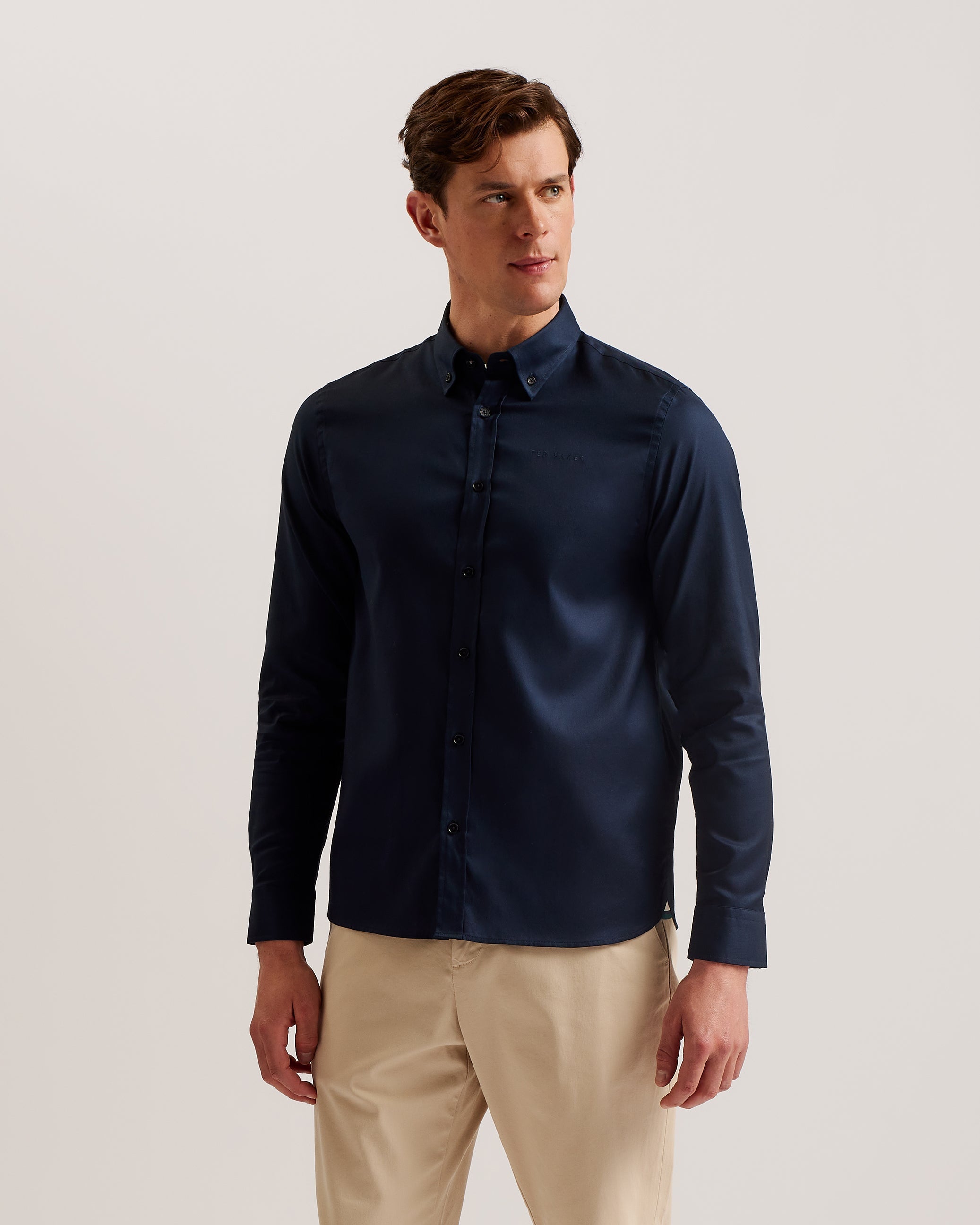 Allarde Long Sleeve Regular Branded Oxford Shirt Navy