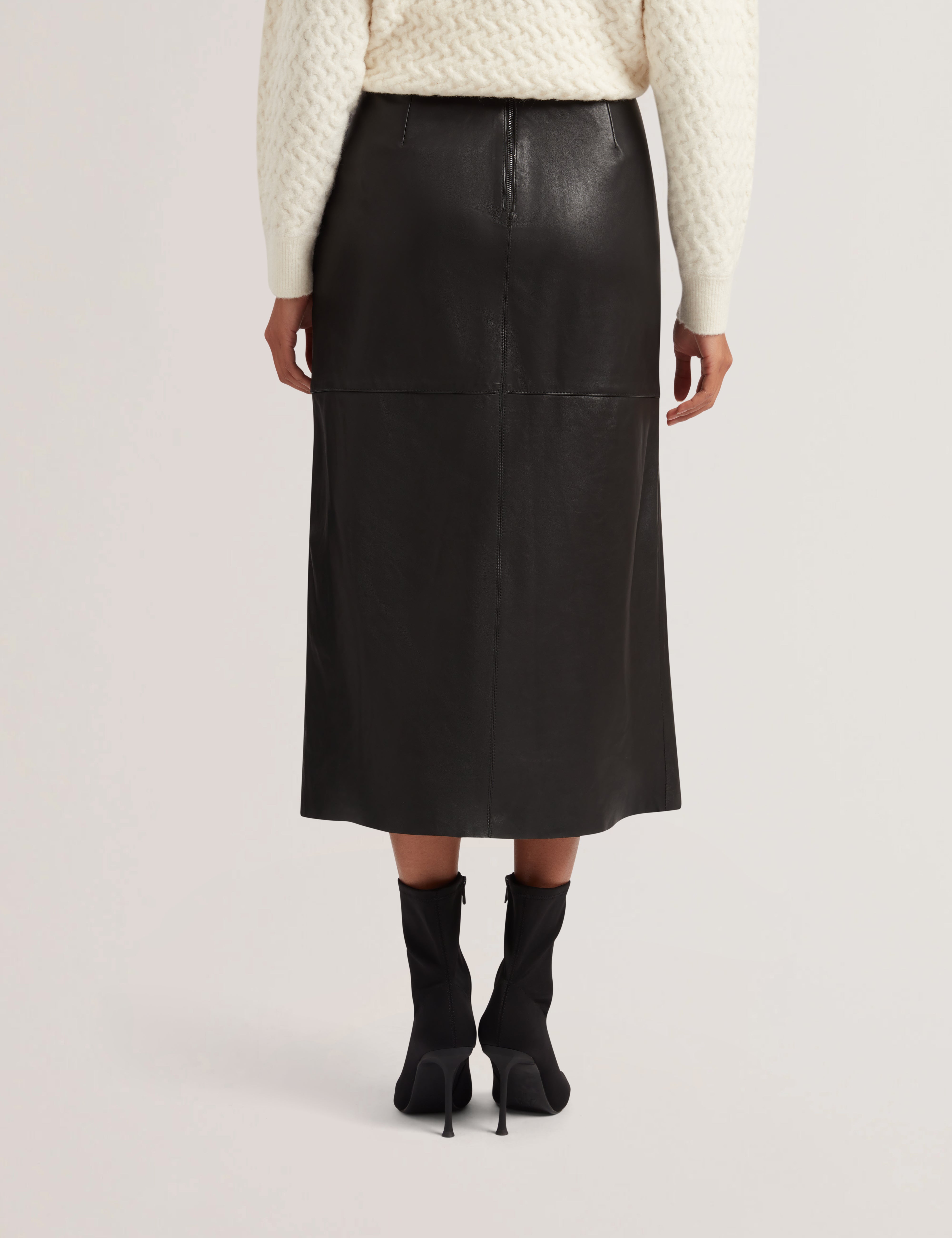 Aoto Leather Midi Skirt With Centre Front Black