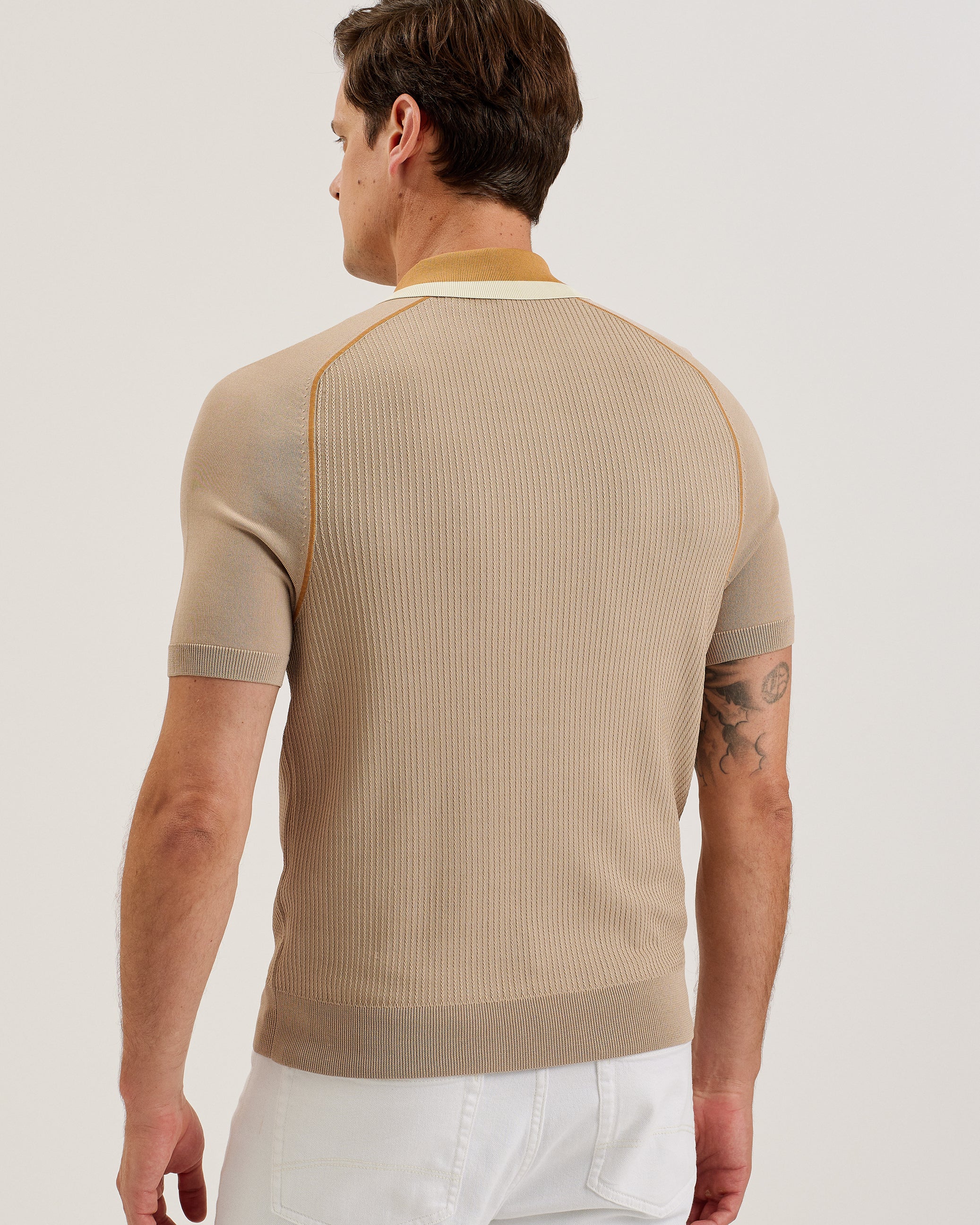 Paxto Ss Regular Textured Zip Polo Taupe