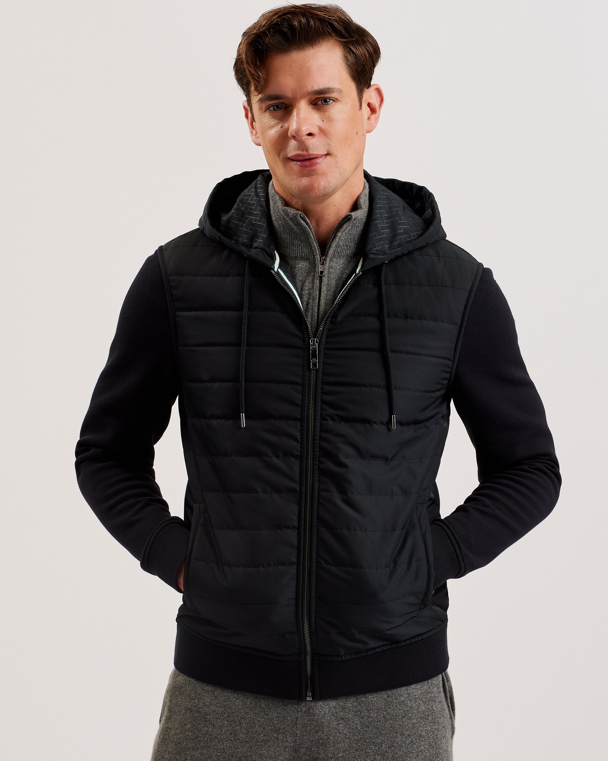 Adburys Regular Quilted Zip Hoodie Black