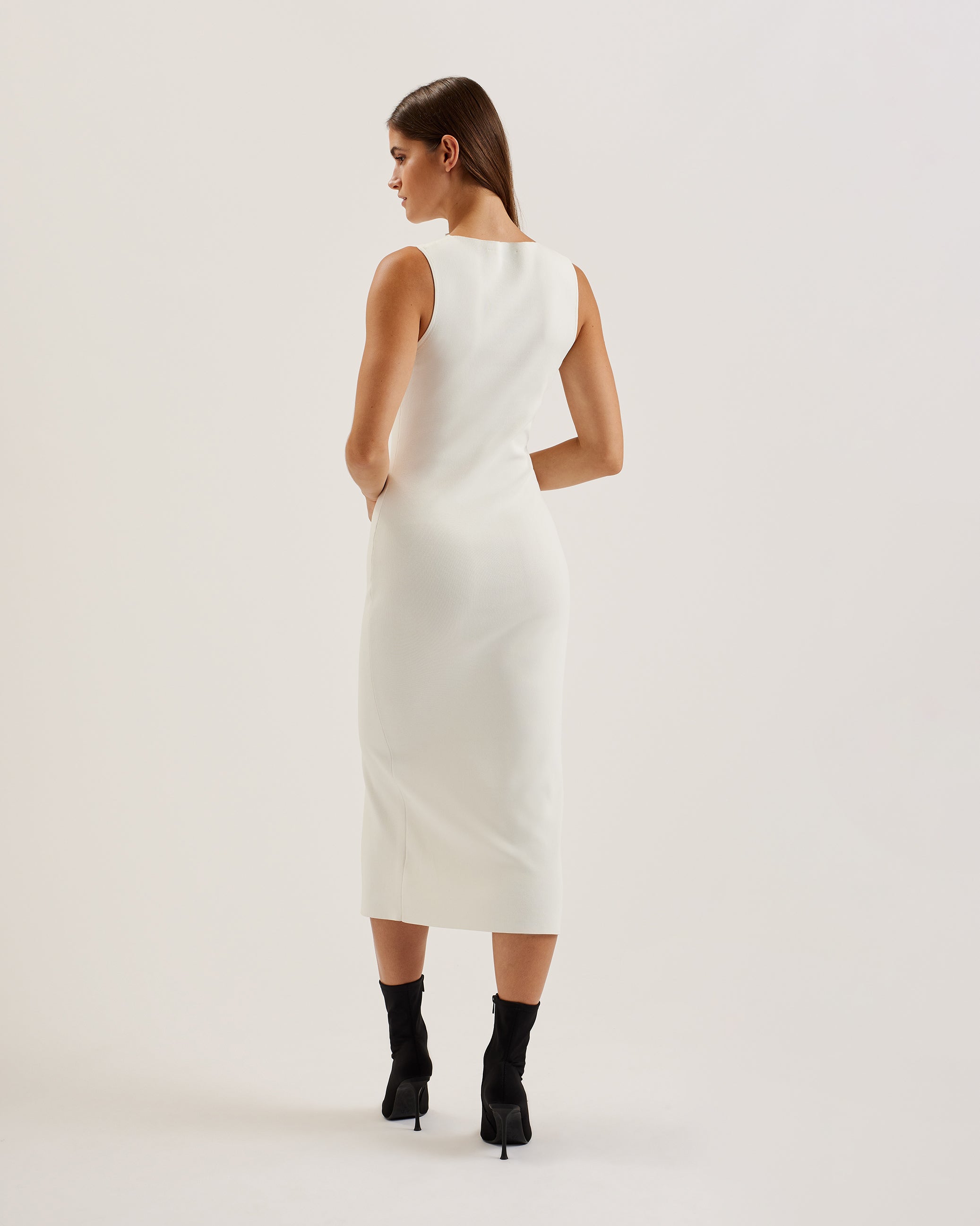 Isbelli Bodycon Knit Dress With Front Split Ivory