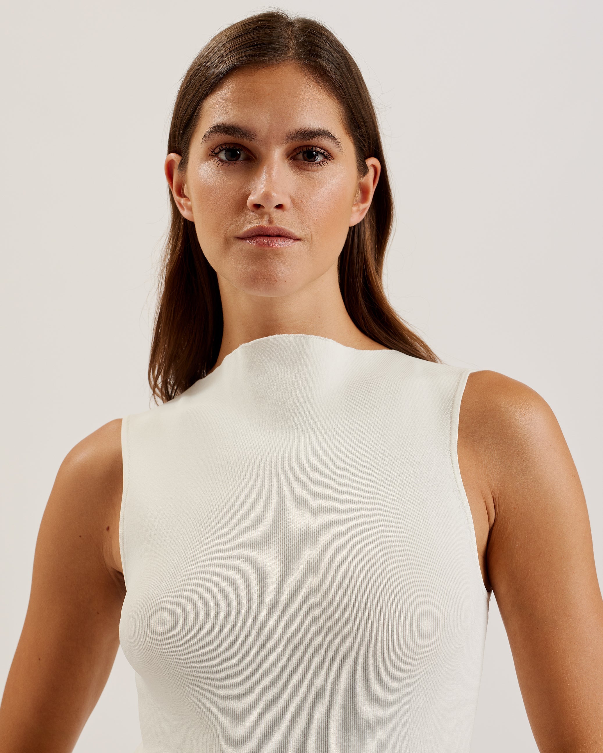 Isbelli Bodycon Knit Dress With Front Split Ivory