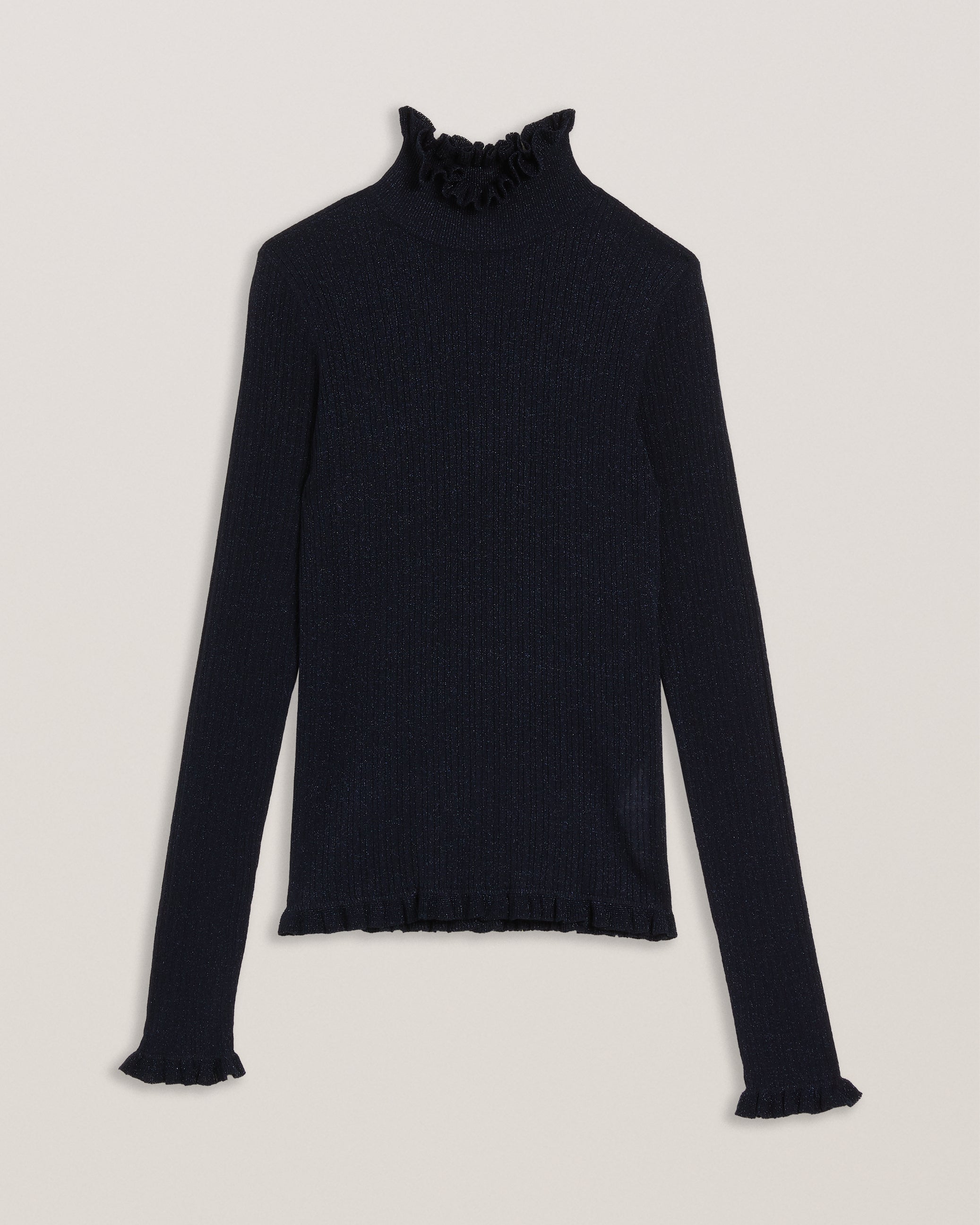 Raineee Metallic Ribbed Funnel Neck Jumper Navy