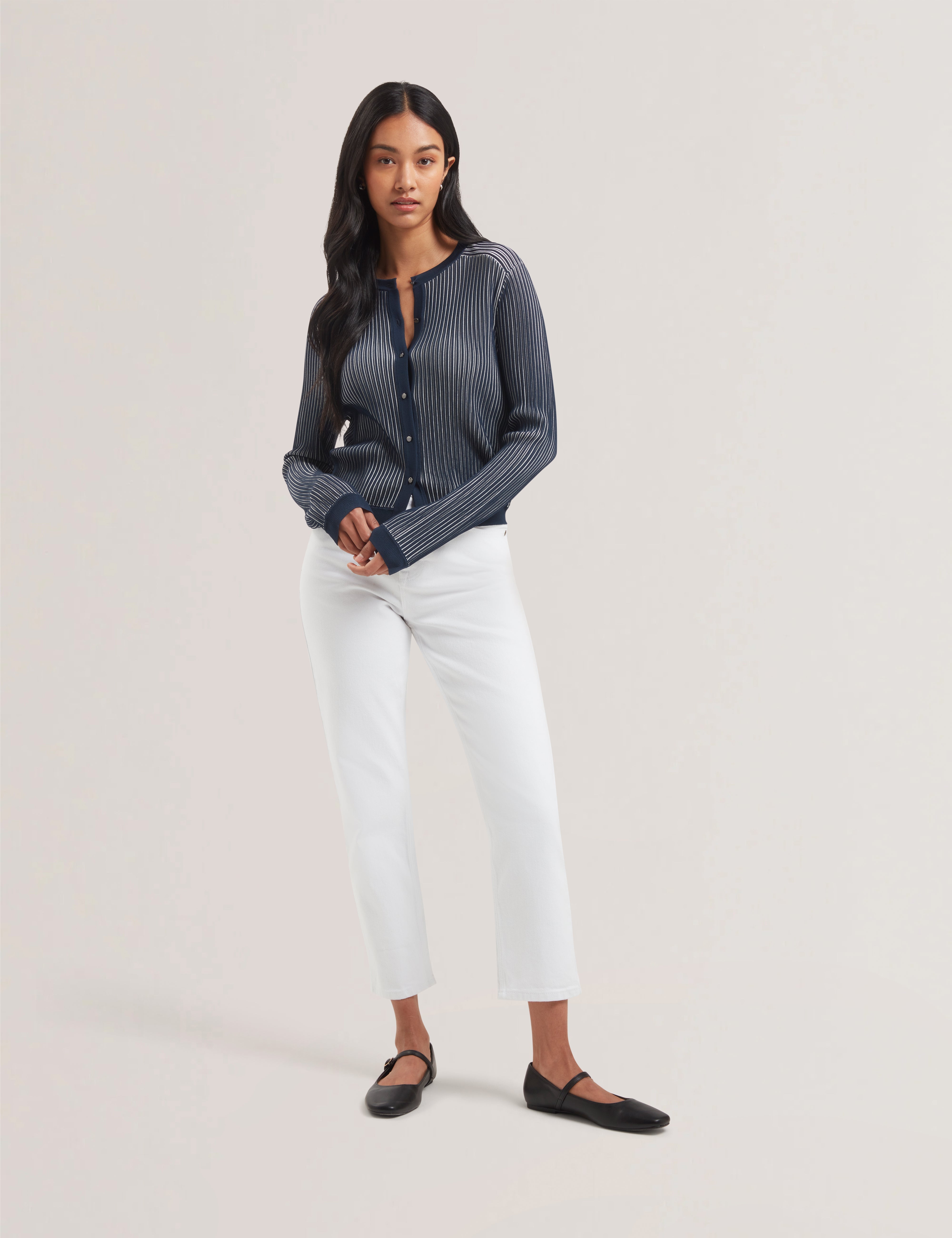 Ilhaa Textured Stripe Knitted Cardigan Navy