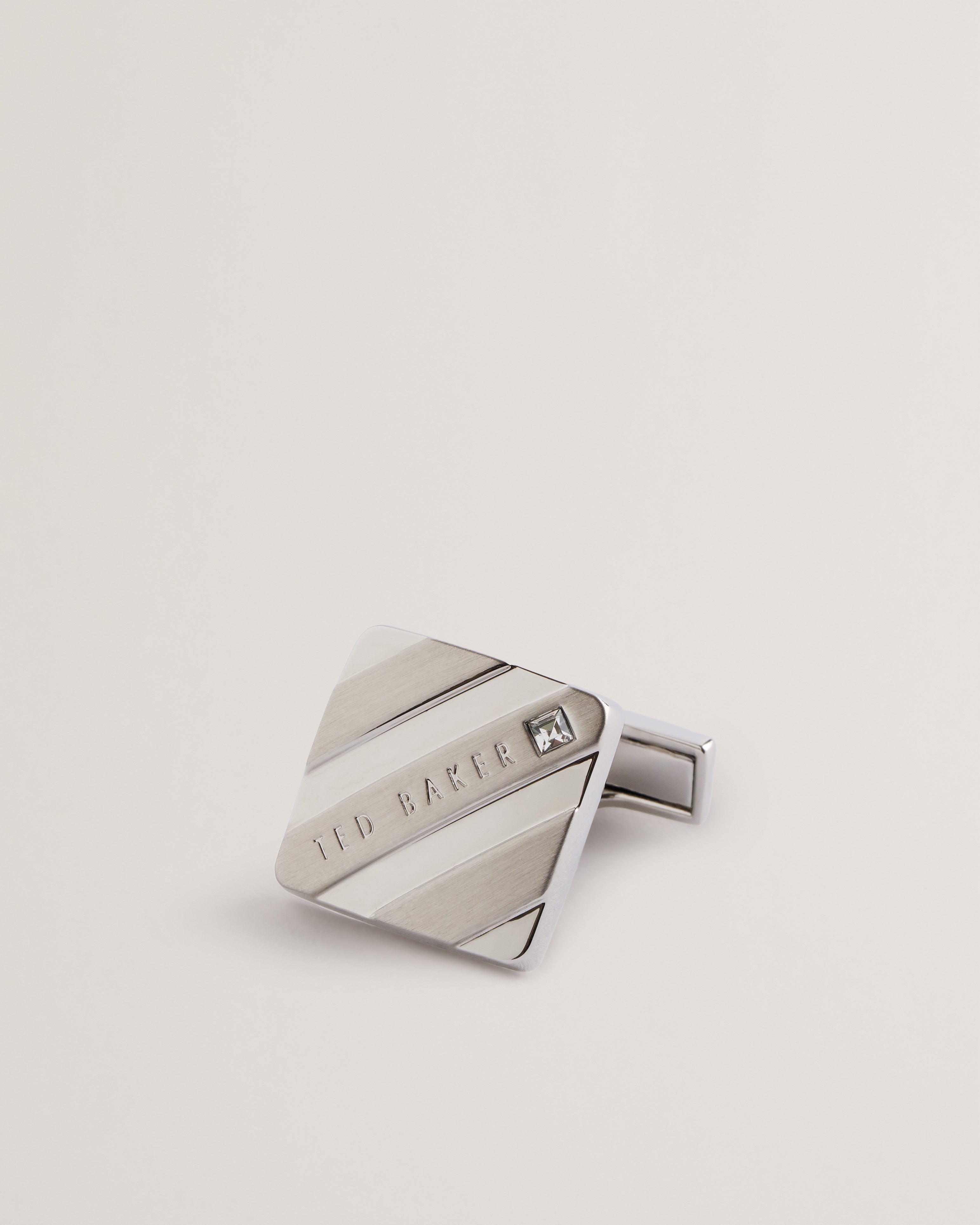 Dillon Striped Branded Cufflinks Silver