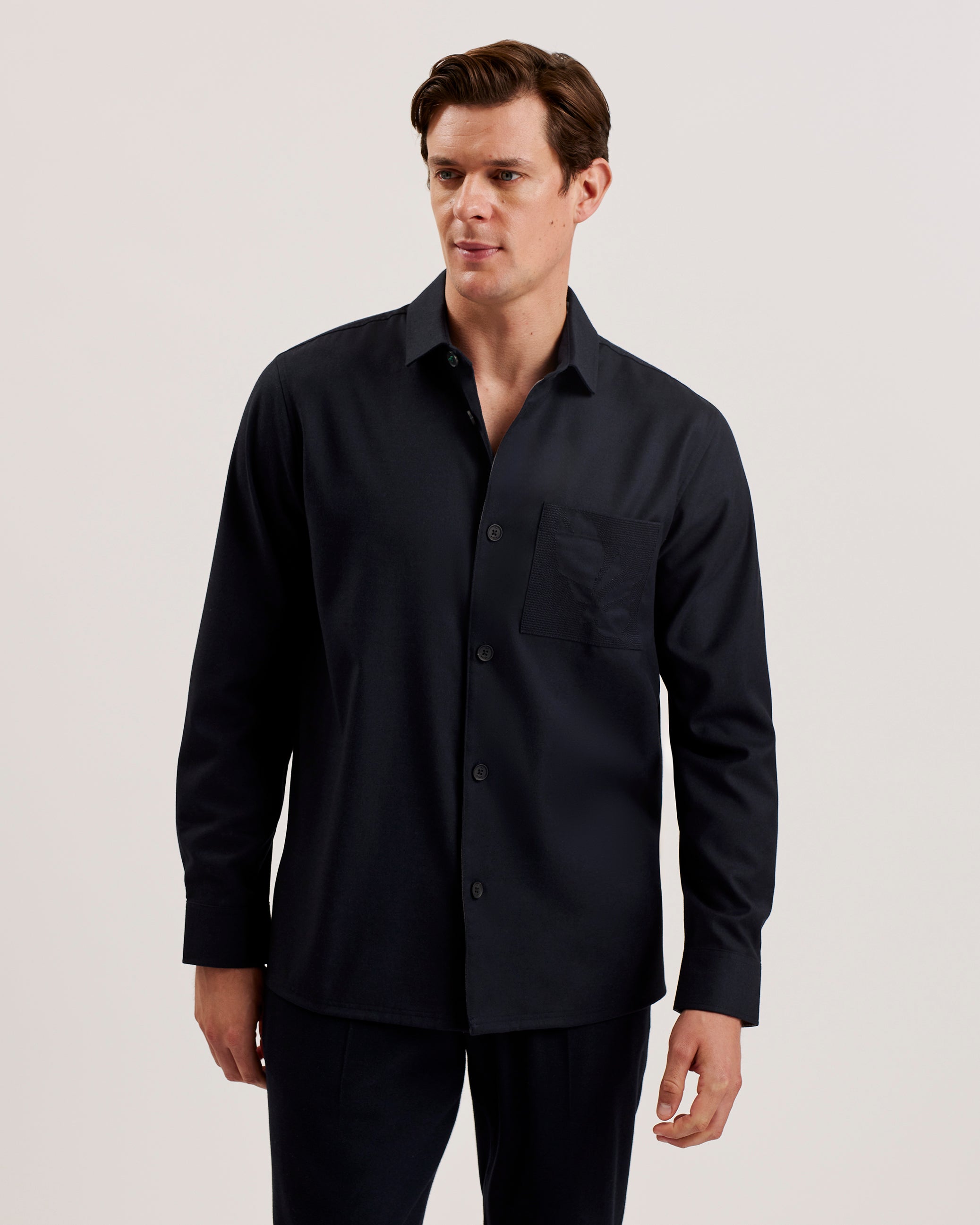 Gaius Ls Oversized Wool Blend Shirt Navy