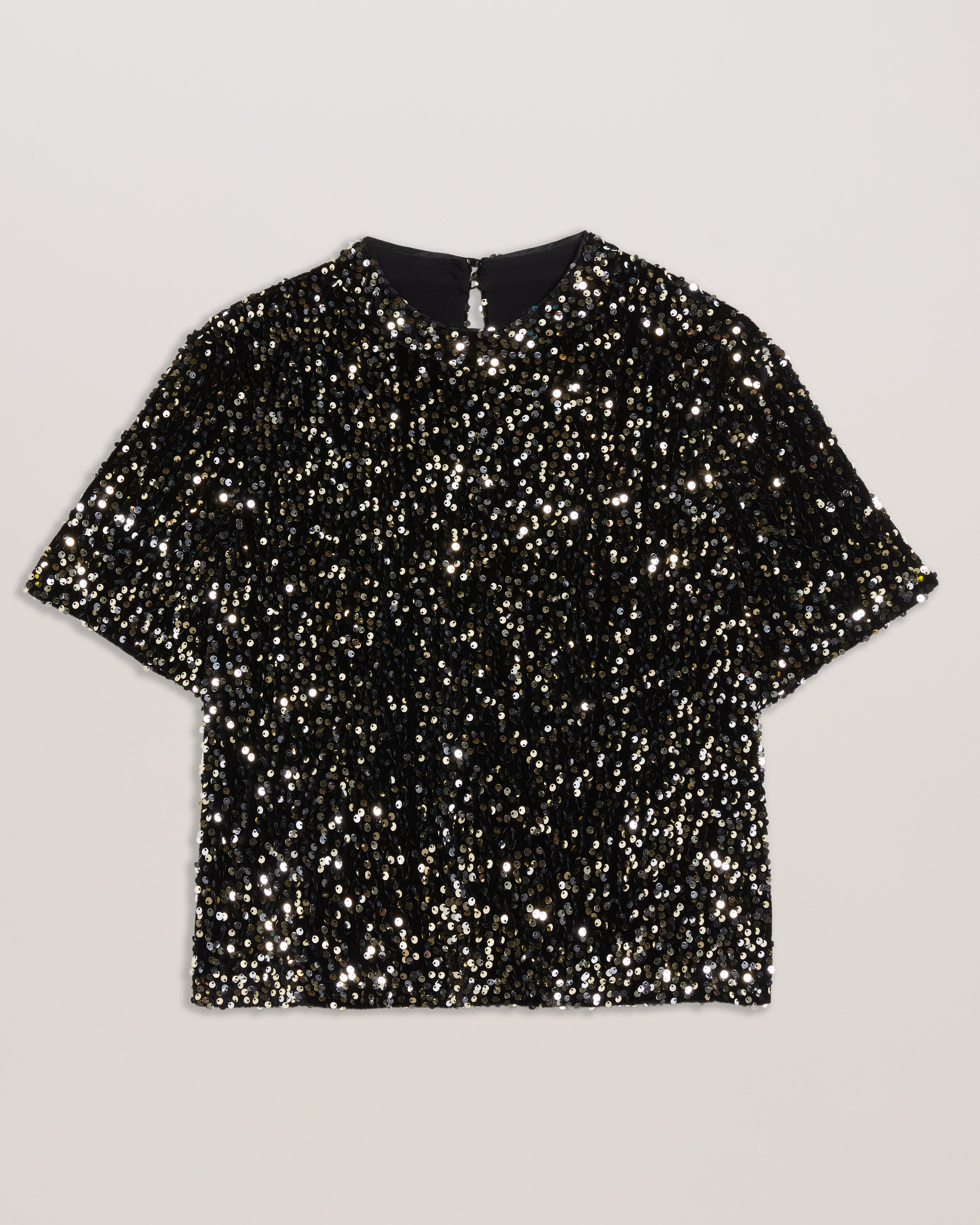 Zarhaaa Velvet Sequin Short Sleeve Tee Black