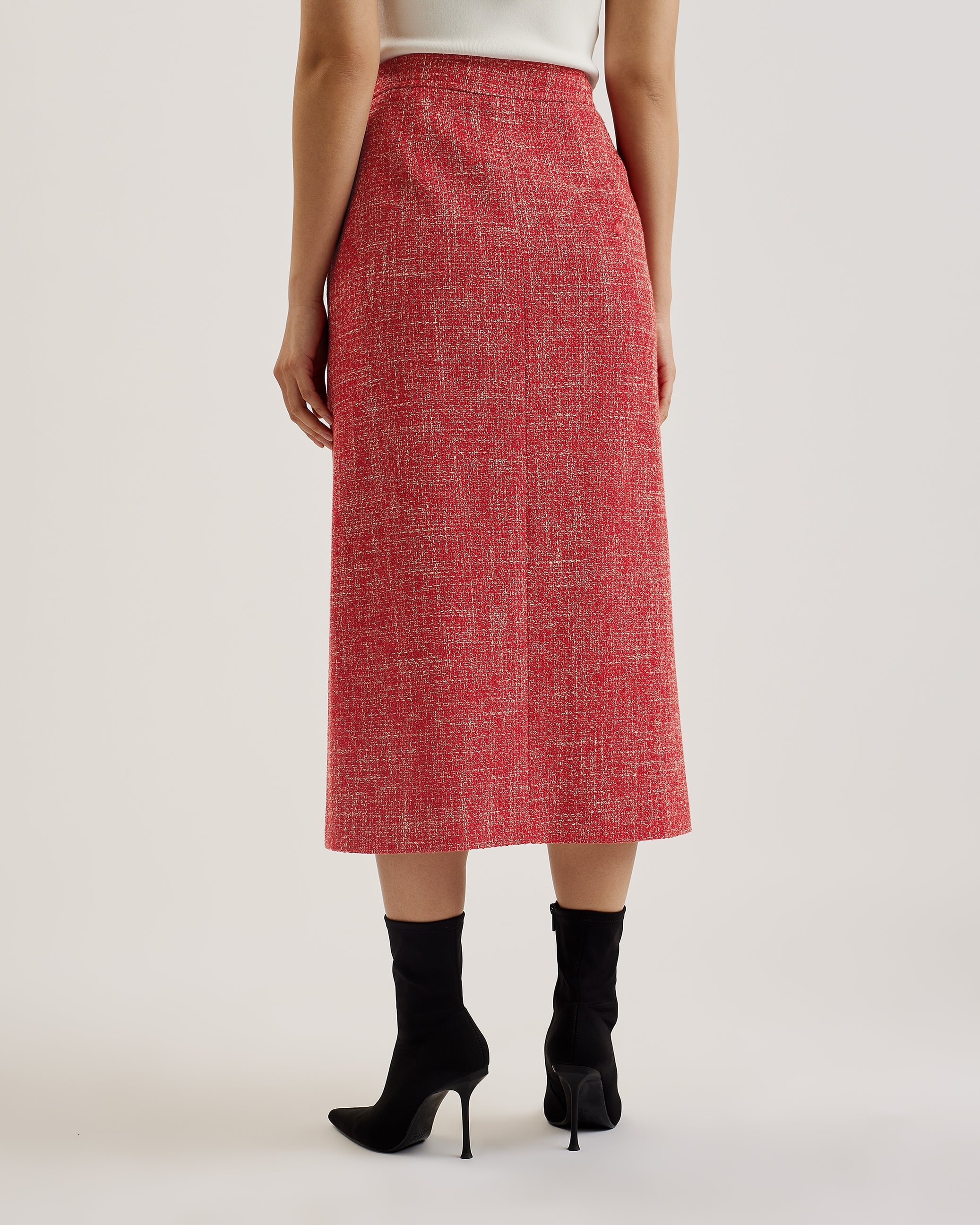 Sumis Boucle Midi Skirt With Centre Front Slit Red