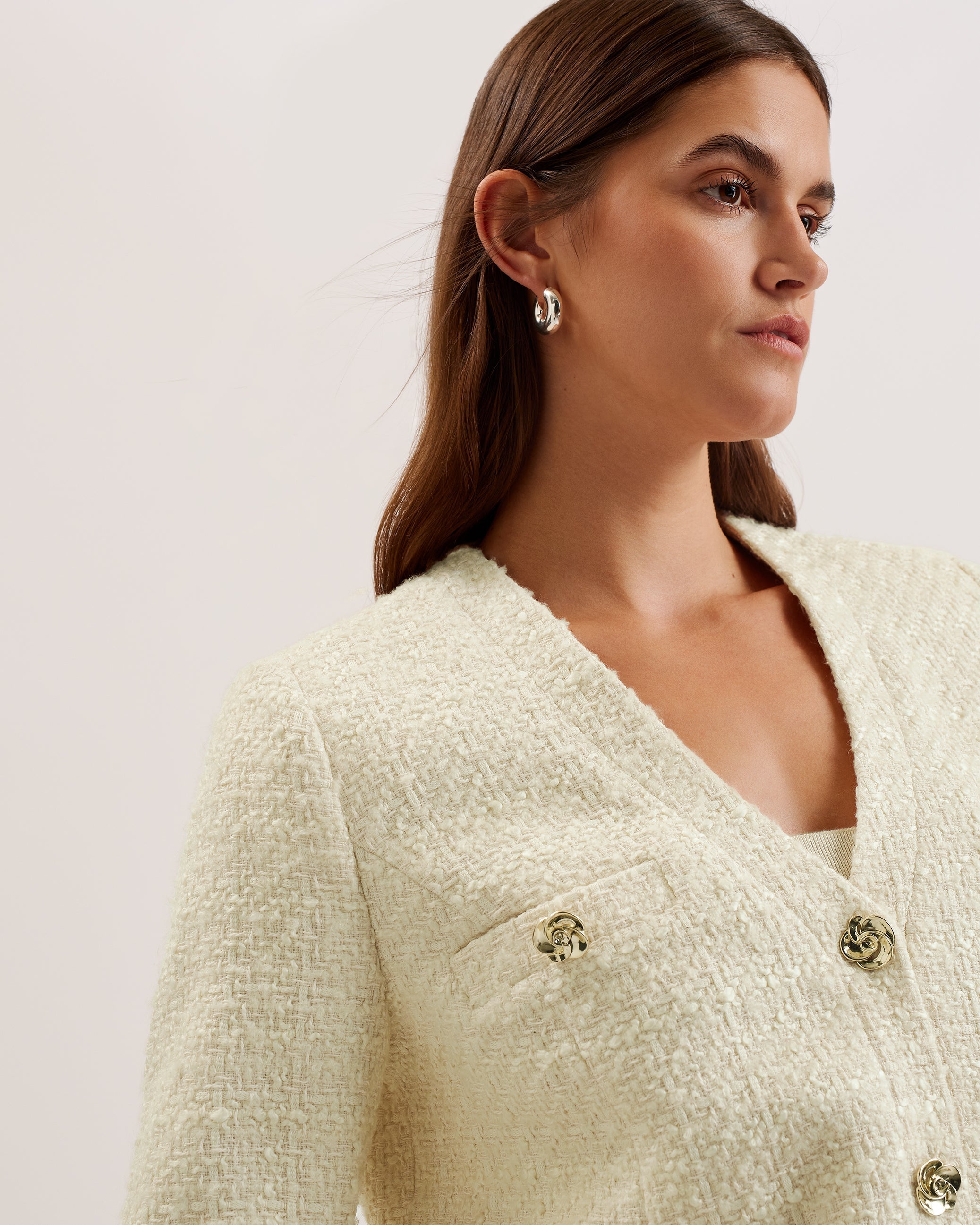 Koma Rose Button Cropped Boucle Tailored J Ivory