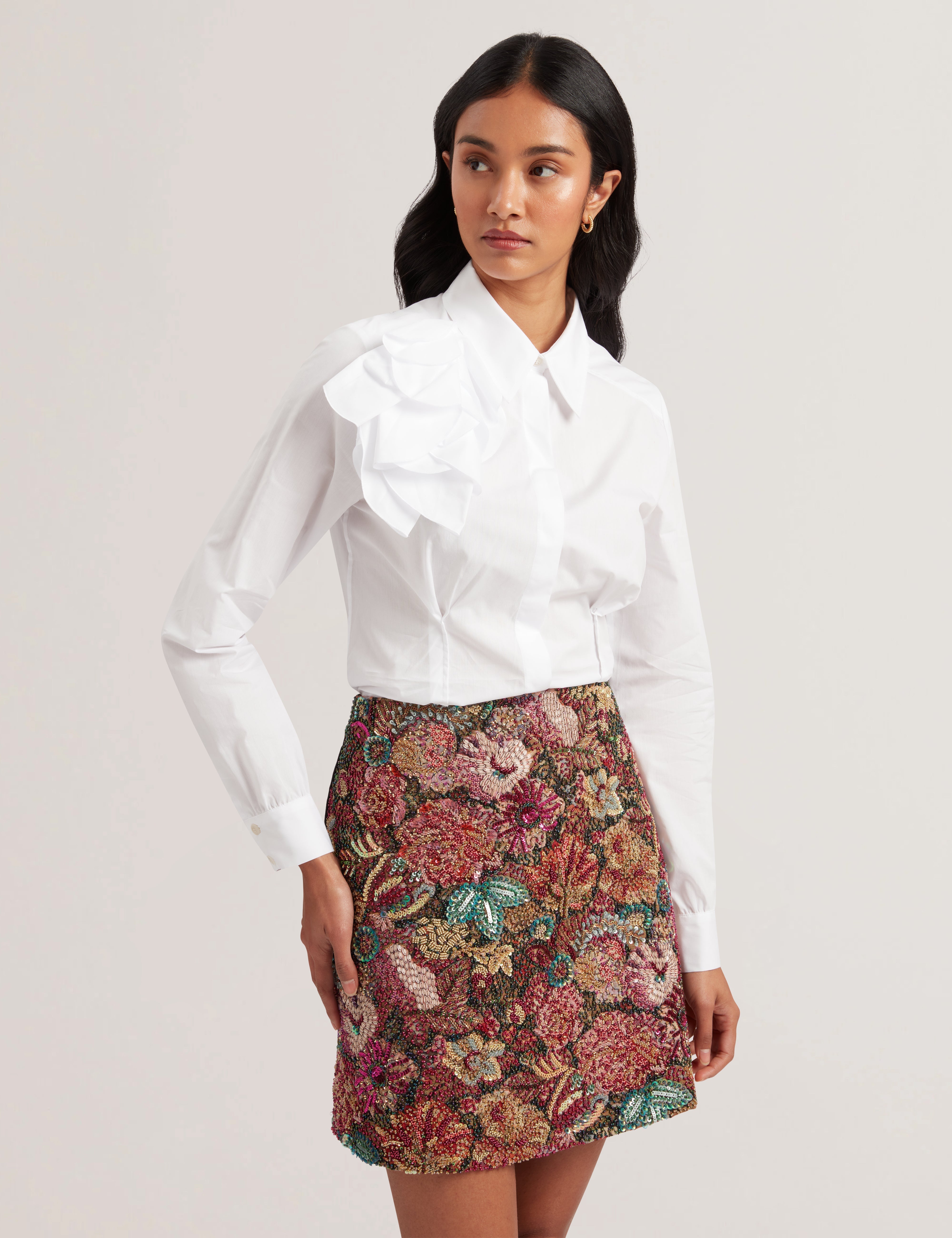 Sylivia Corsage Detail Button Down Shirt White