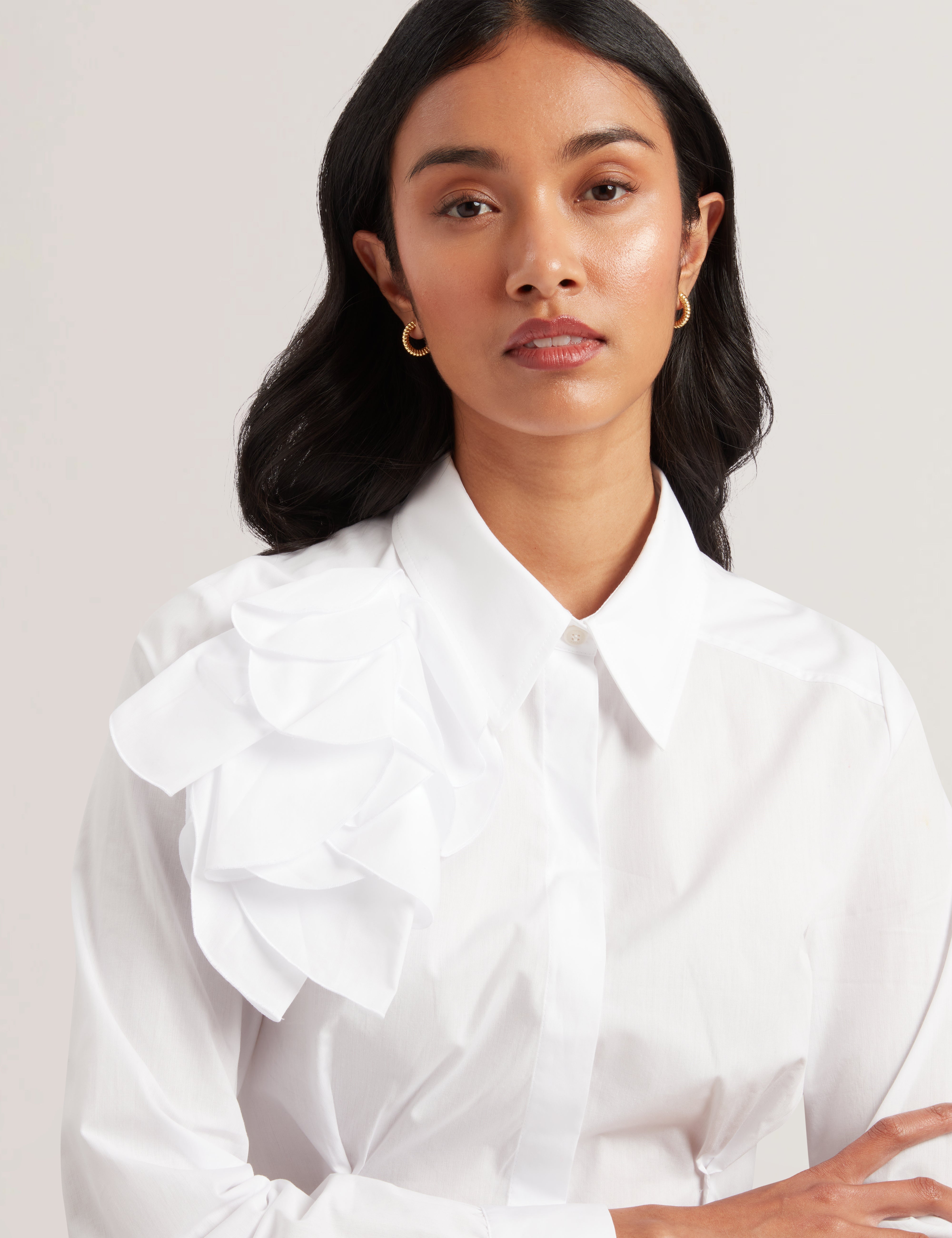 Sylivia Corsage Detail Button Down Shirt White