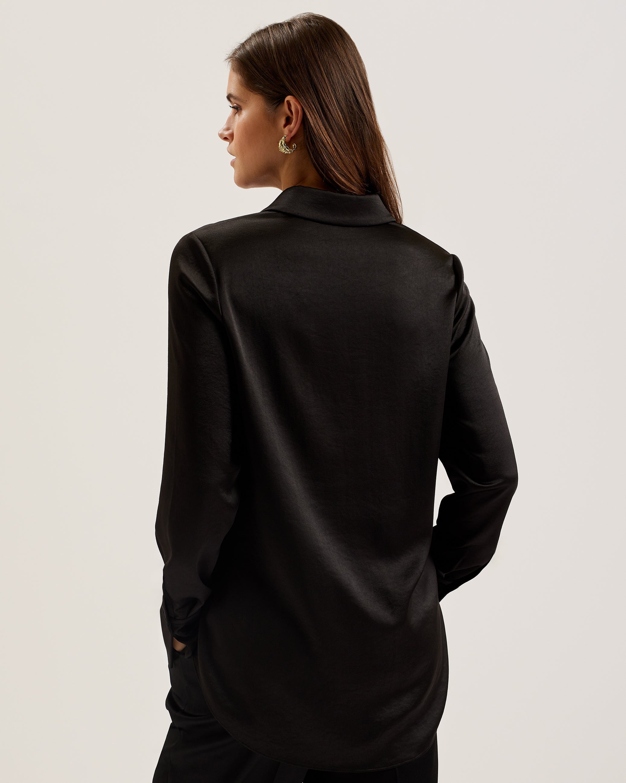 Sonora Long Line Satin Shirt Black