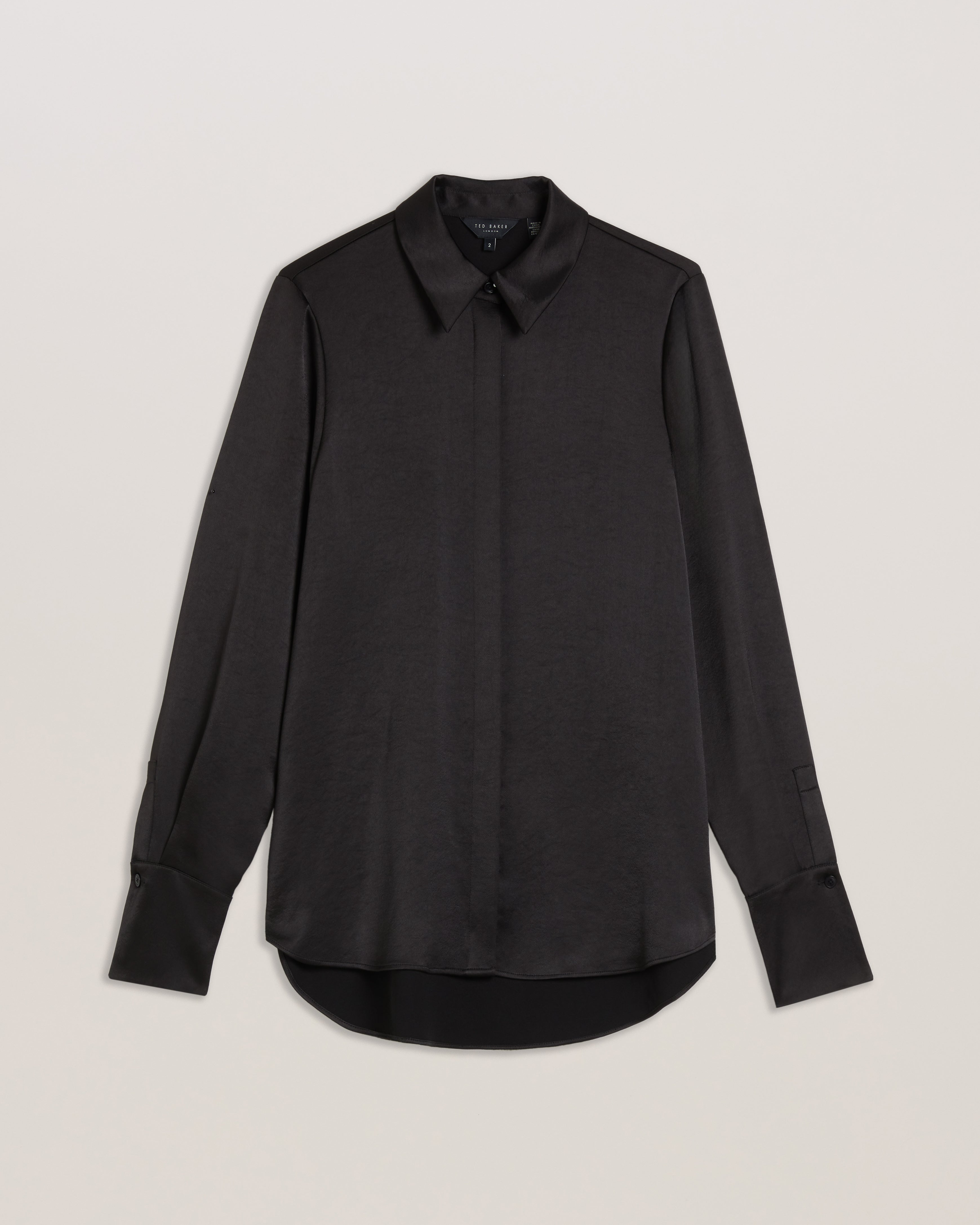 Sonora Long Line Satin Shirt Black