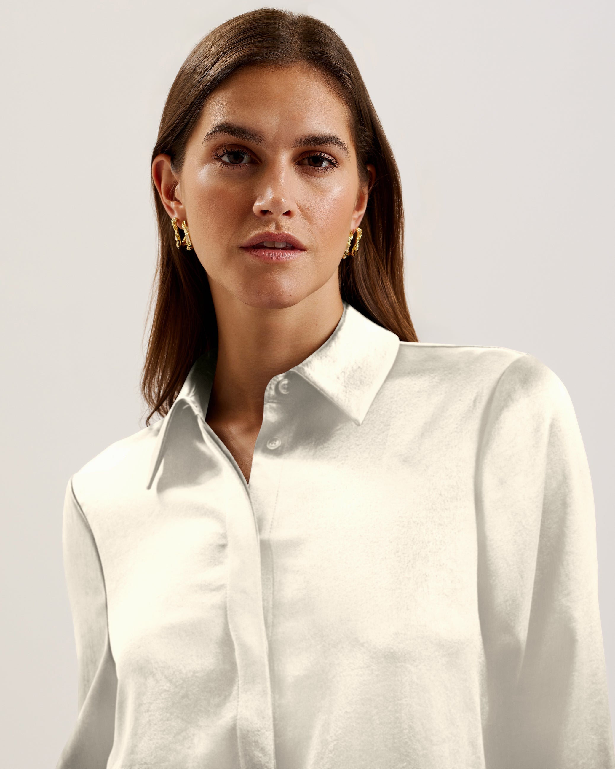 Sonora Long Line Satin Shirt Ivory