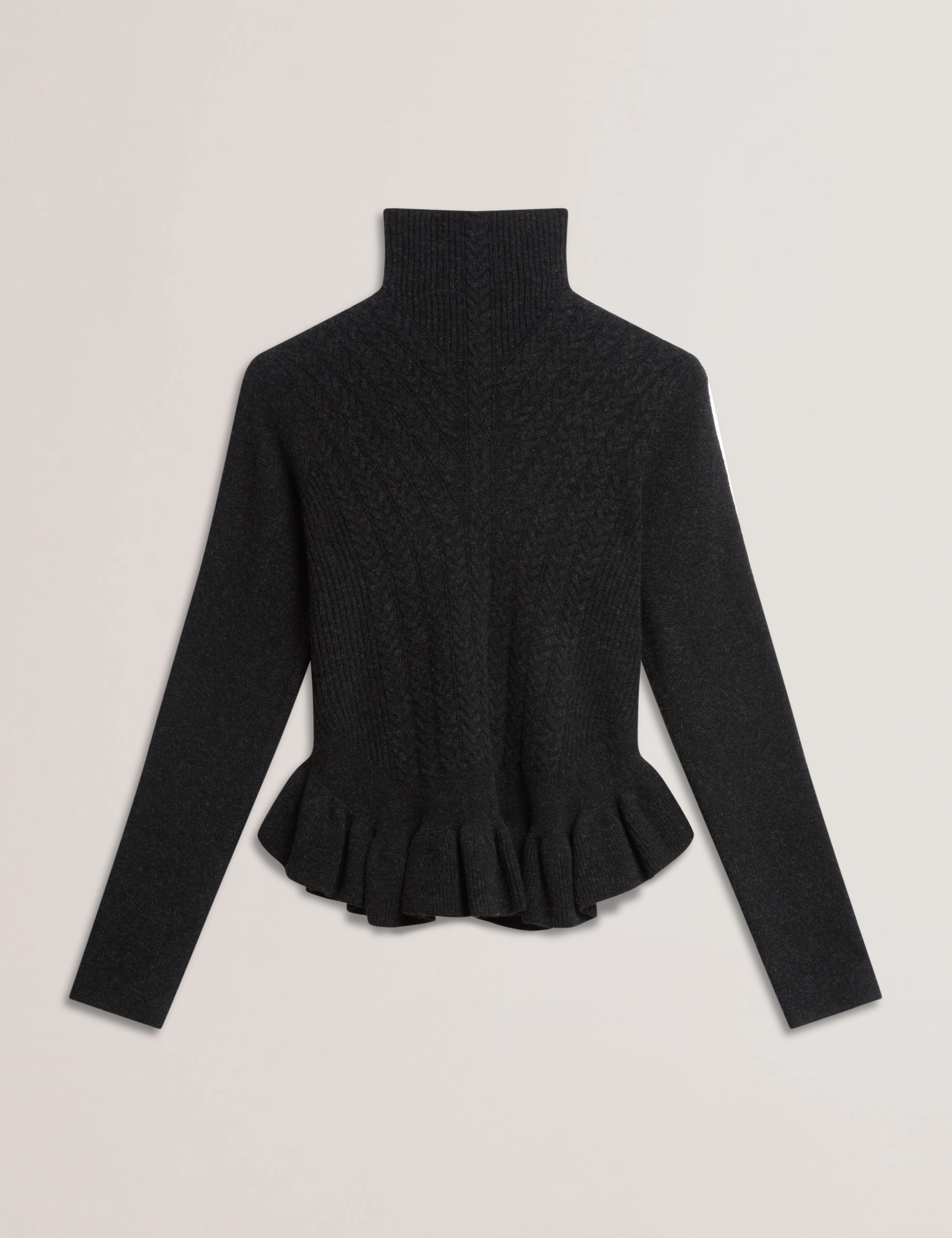 Violha Cropped Peplum Cable Knit Sweater Dk-Grey