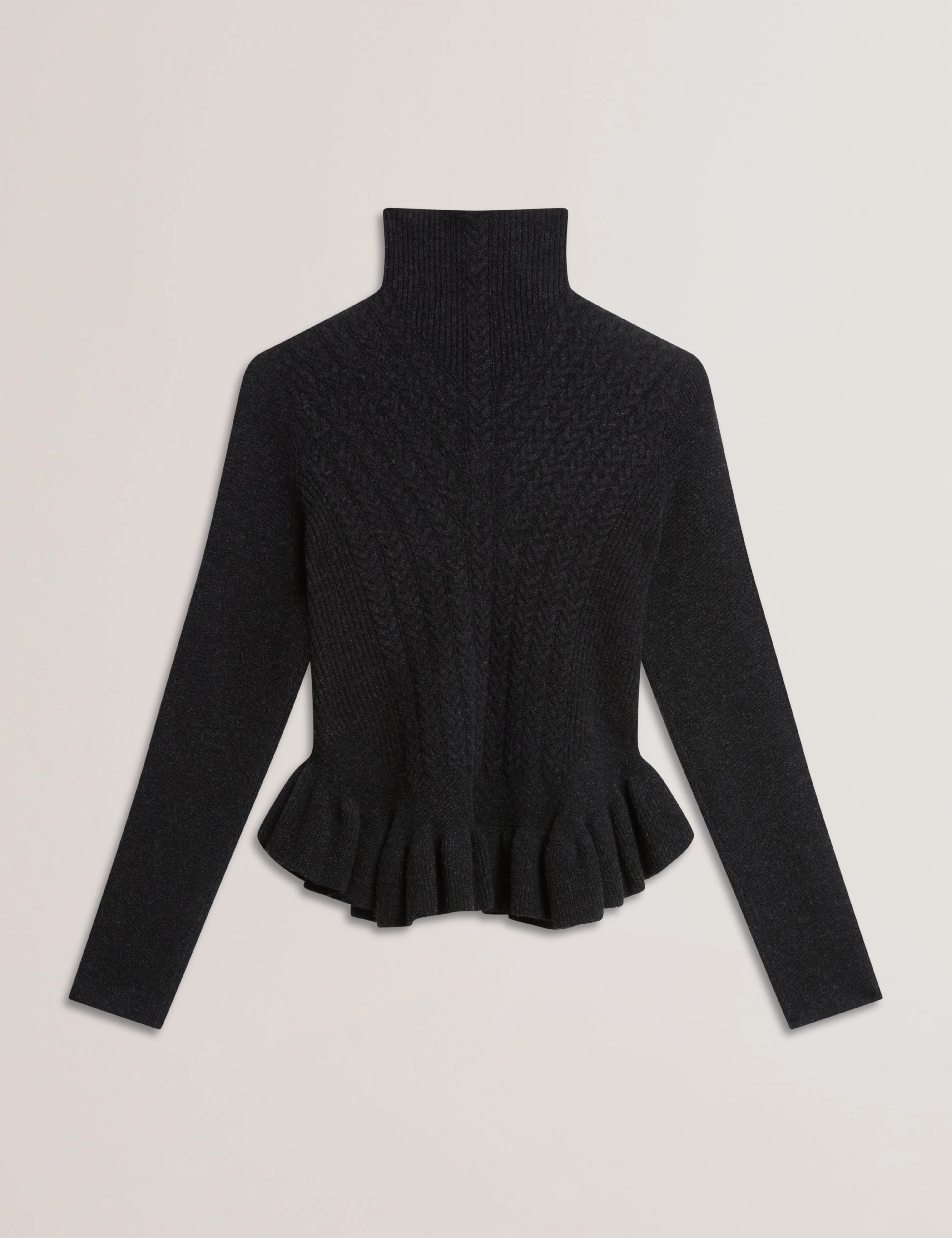 Violha Cropped Peplum Cable Knit Sweater Dk-Grey