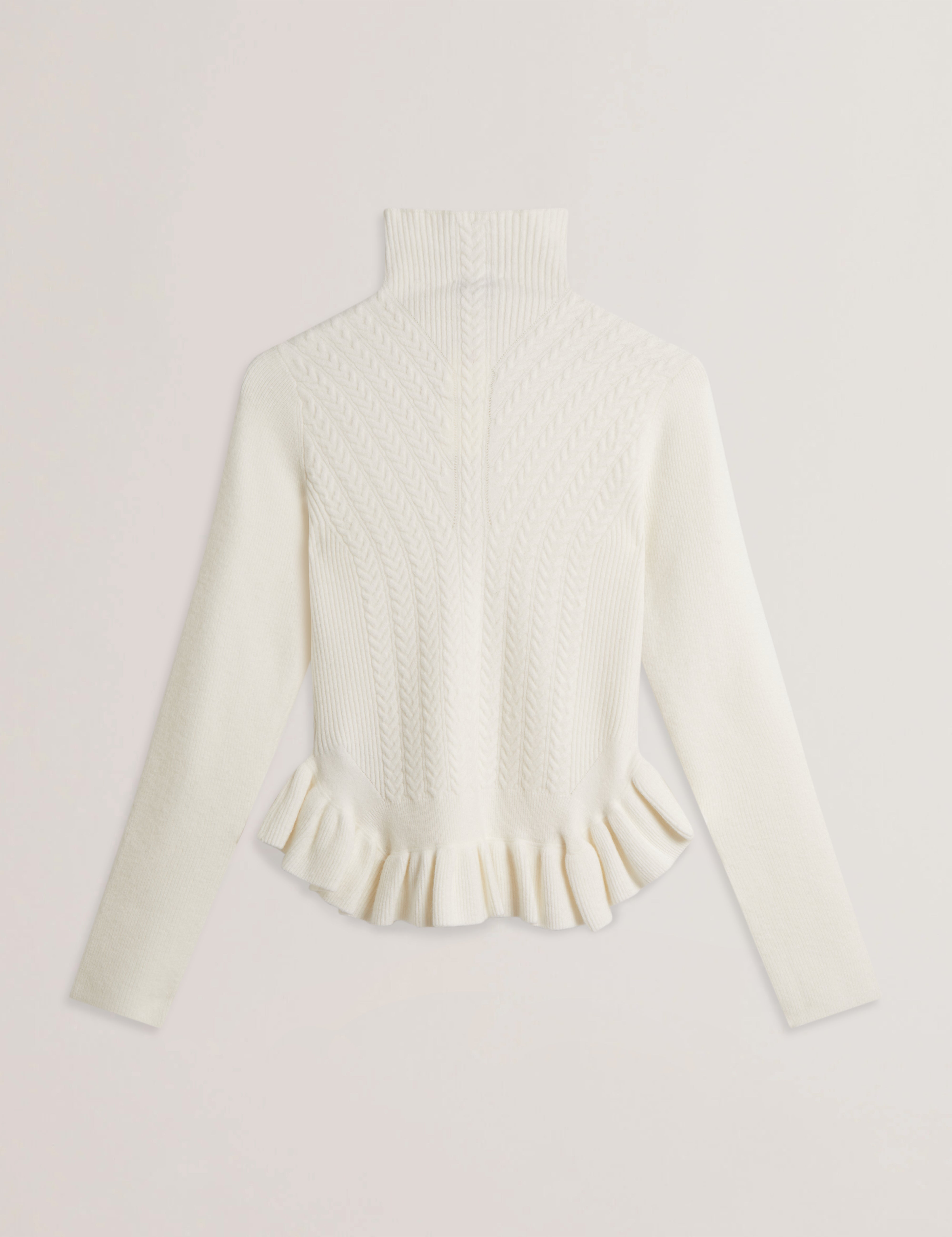 Violha Cropped Peplum Cable Knit Sweater Ivory