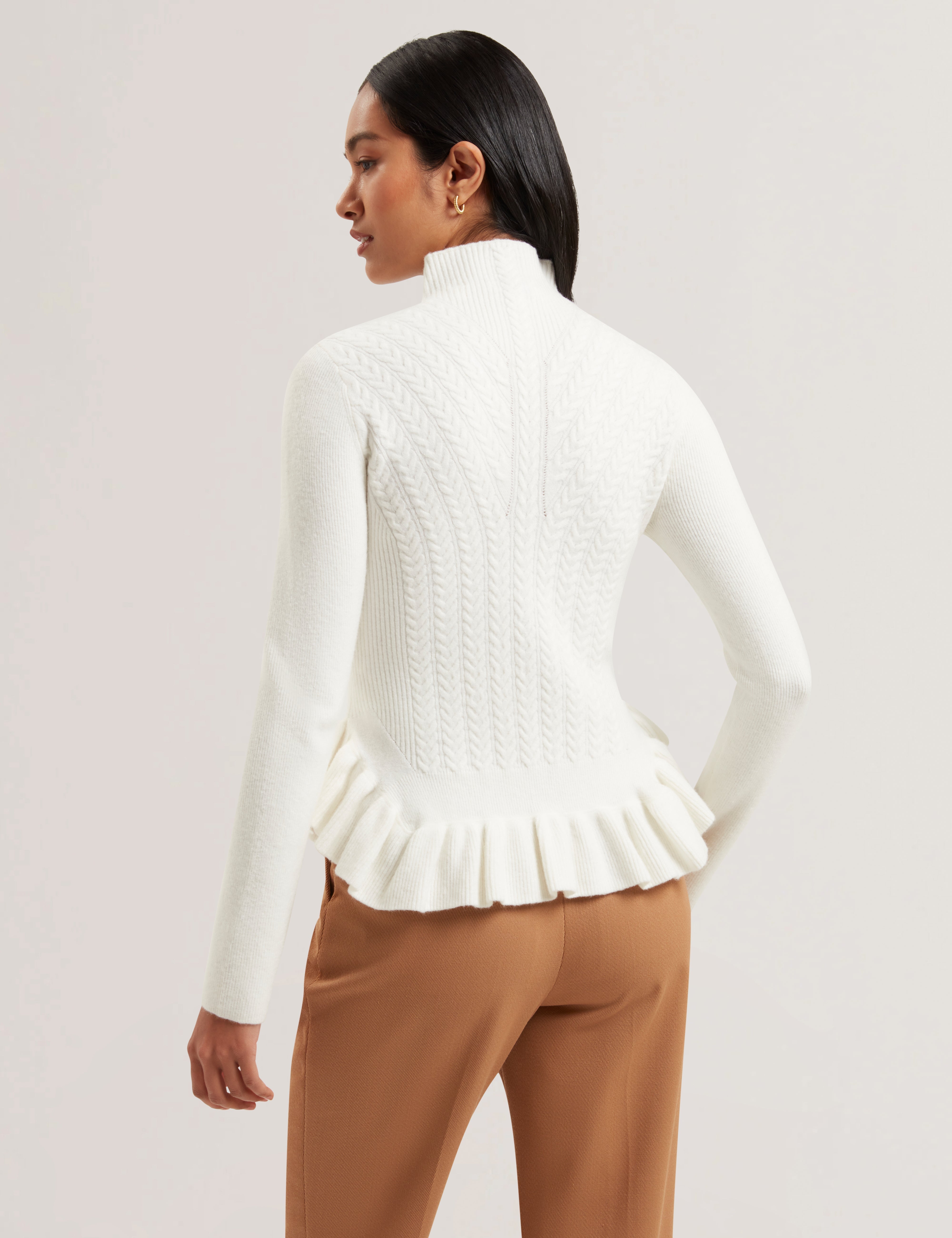 Violha Cropped Peplum Cable Knit Sweater Ivory