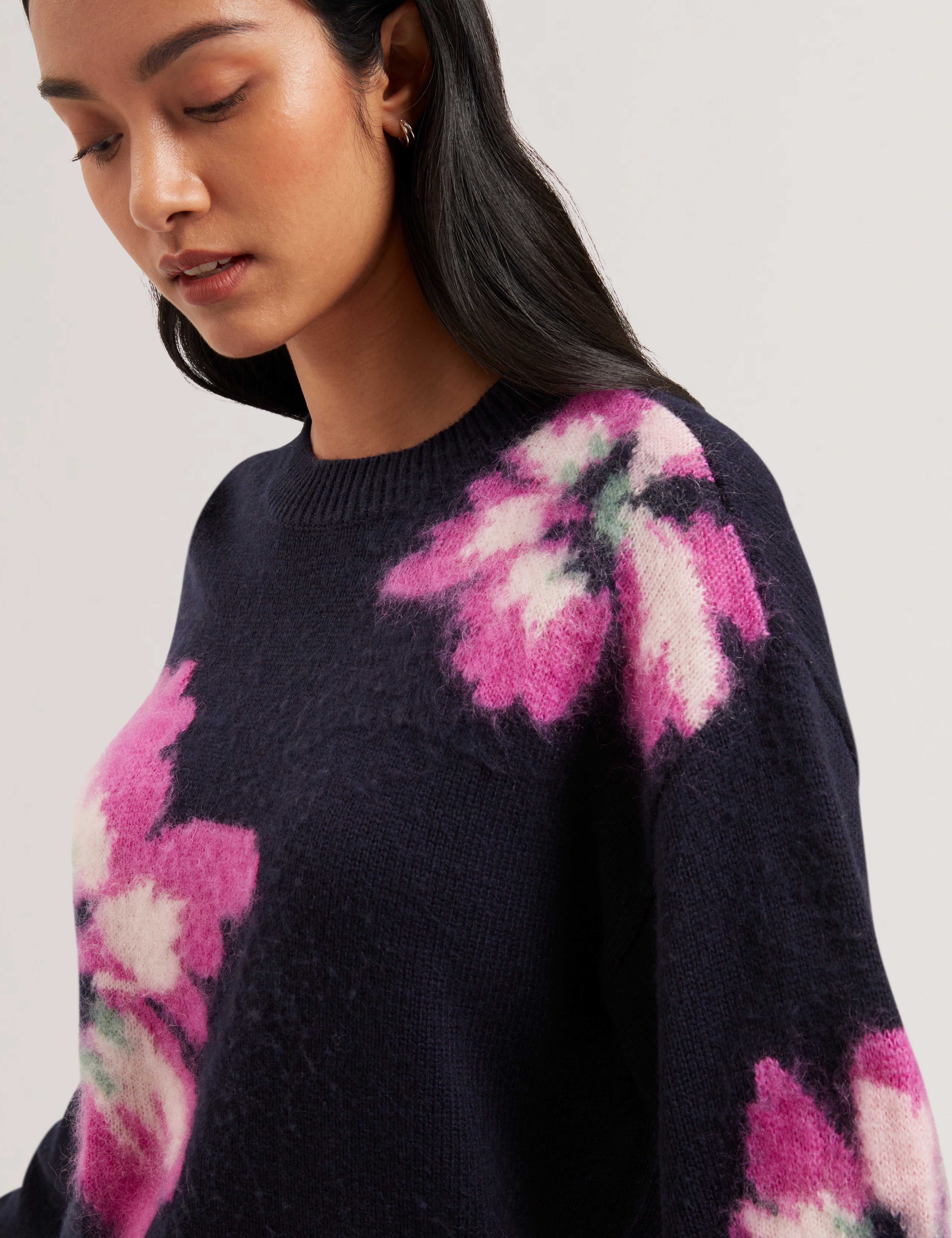 Pipann Intarsia Knitted Floral Sweater Navy