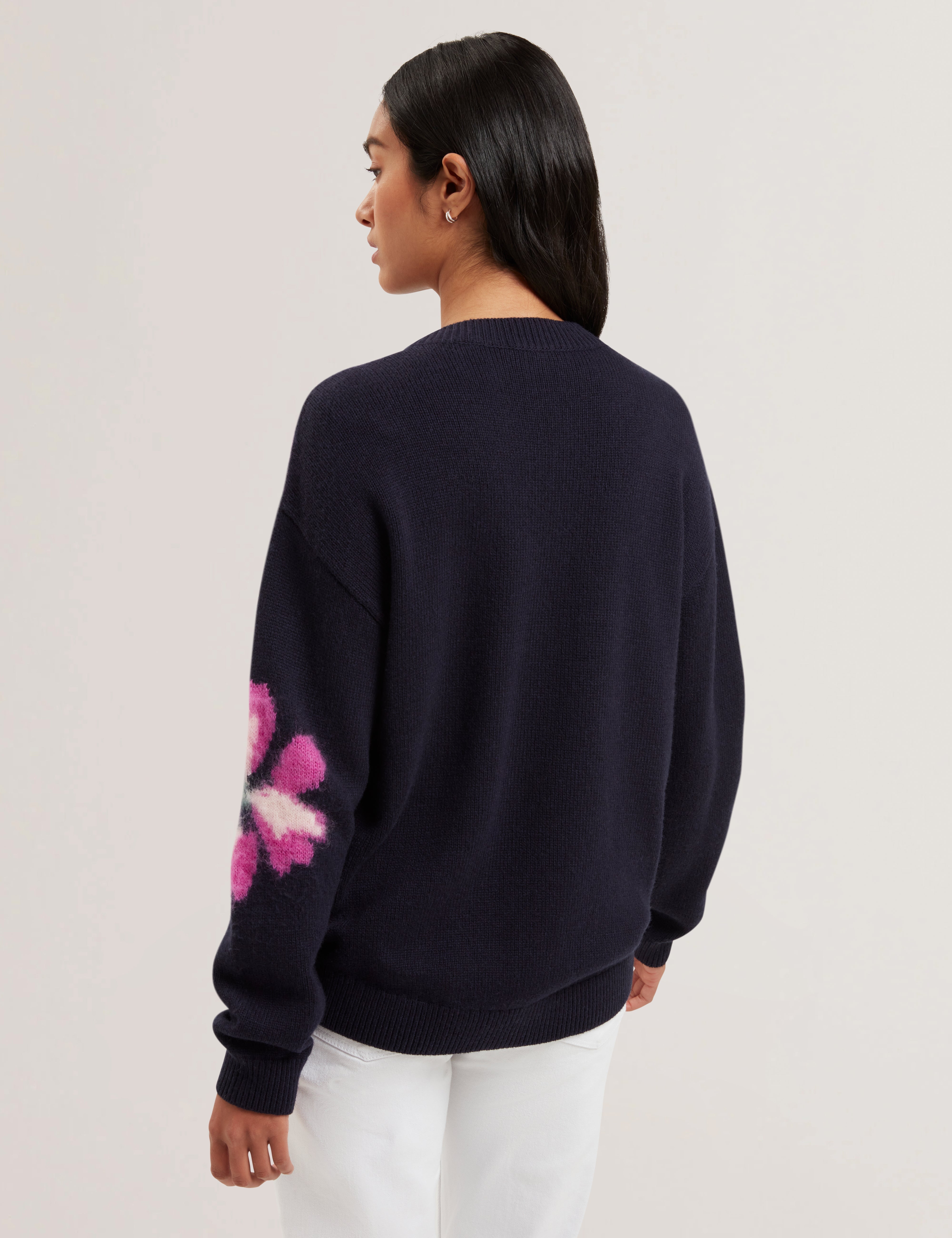 Pipann Intarsia Knitted Floral Sweater Navy