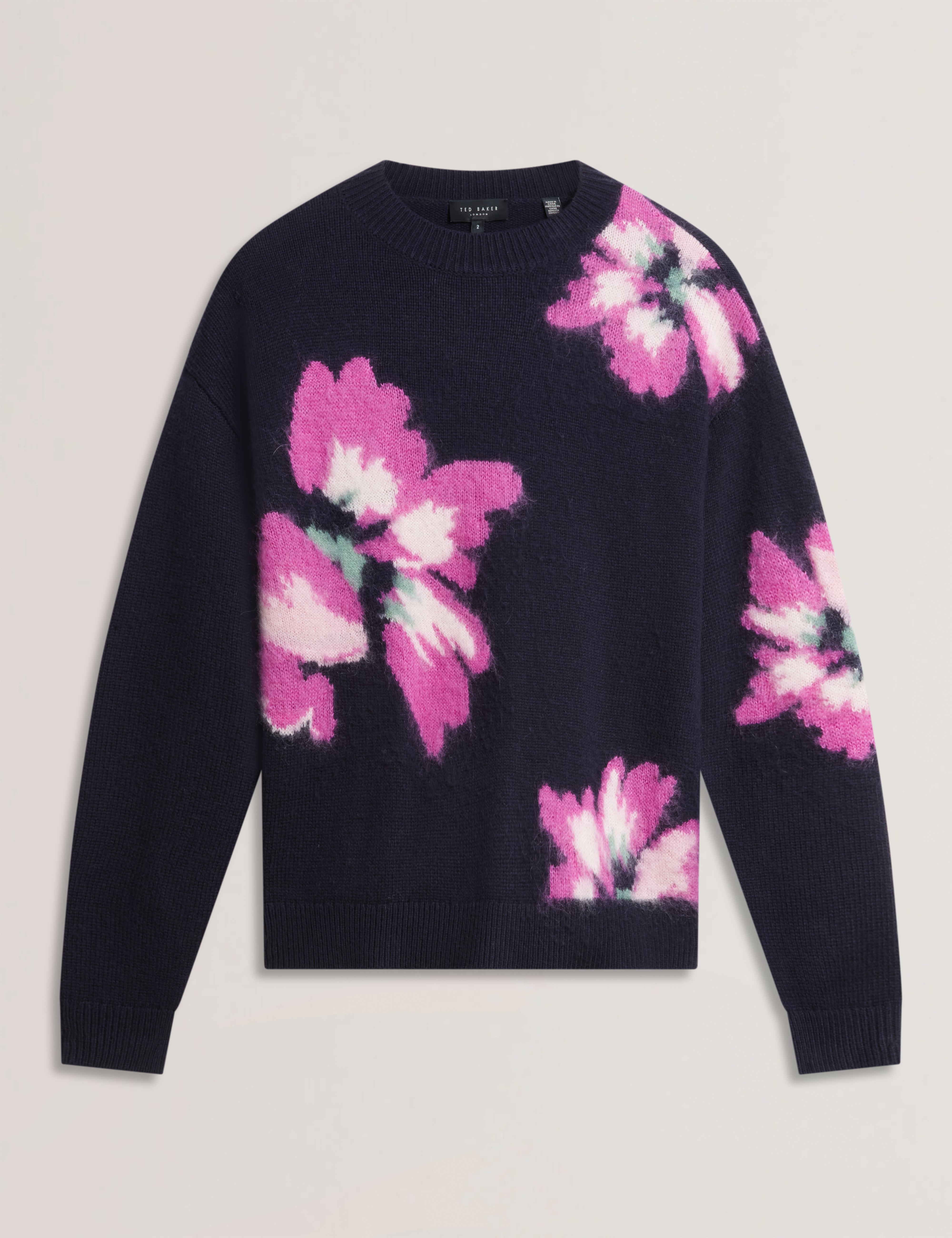 Pipann Intarsia Knitted Floral Sweater Navy