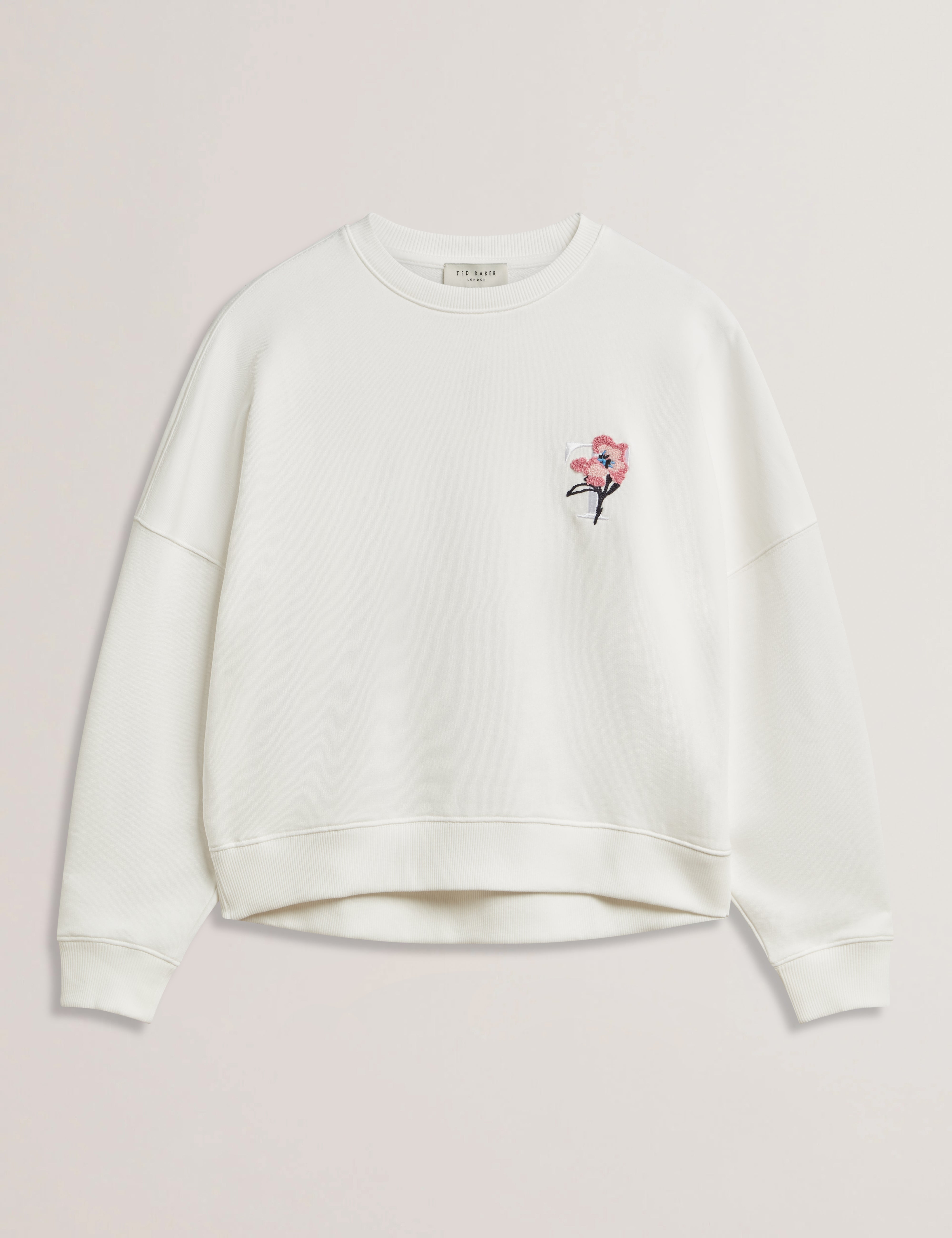 Janettt Embroidered Logo Balloon Sleeve Sweat Ivory