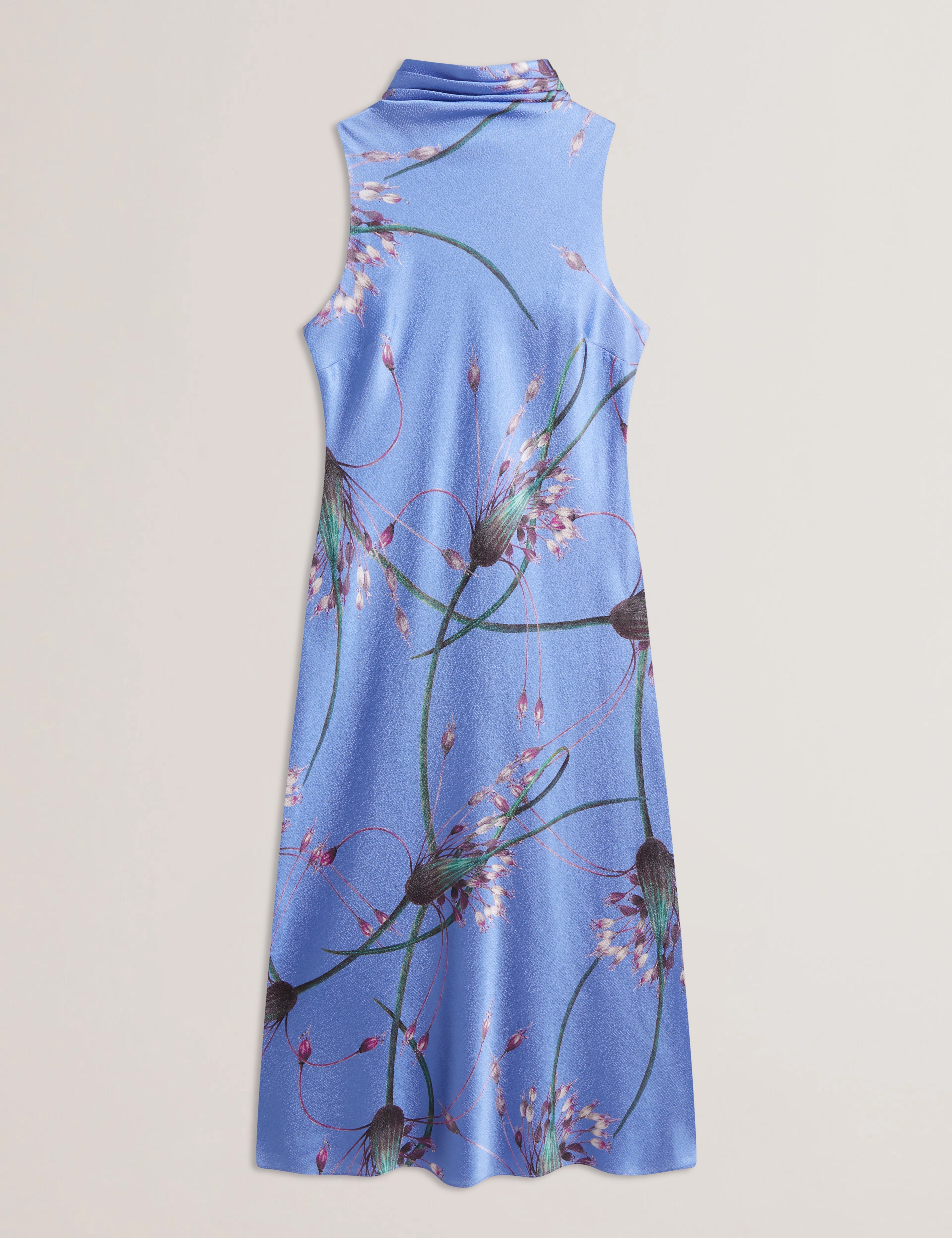 Antua Printed Cowl Neck Midi Slip Dress Lt-Blue